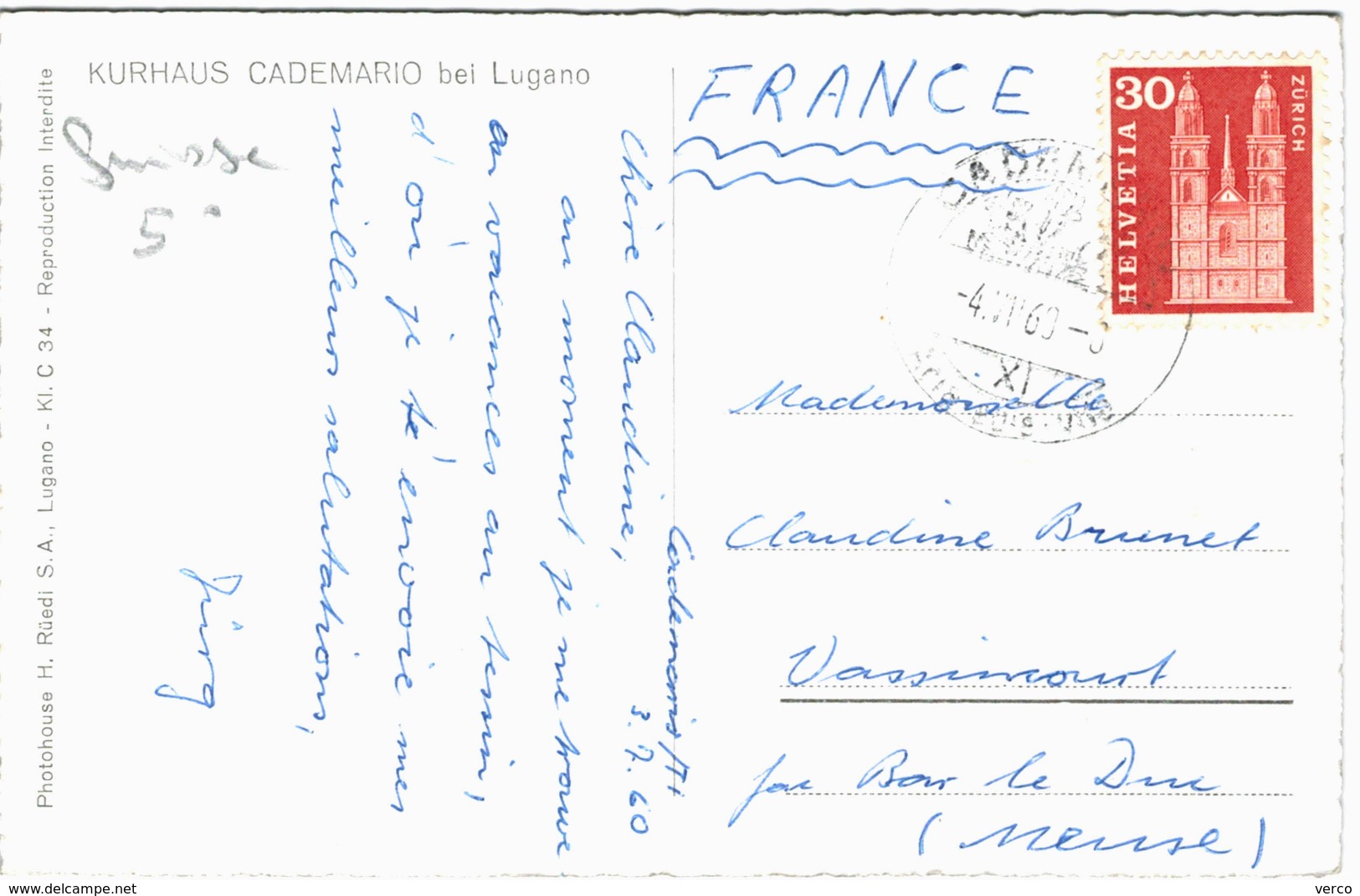 Carte Postale Ancienne De SUISSE-CADEMARIO - Cademario