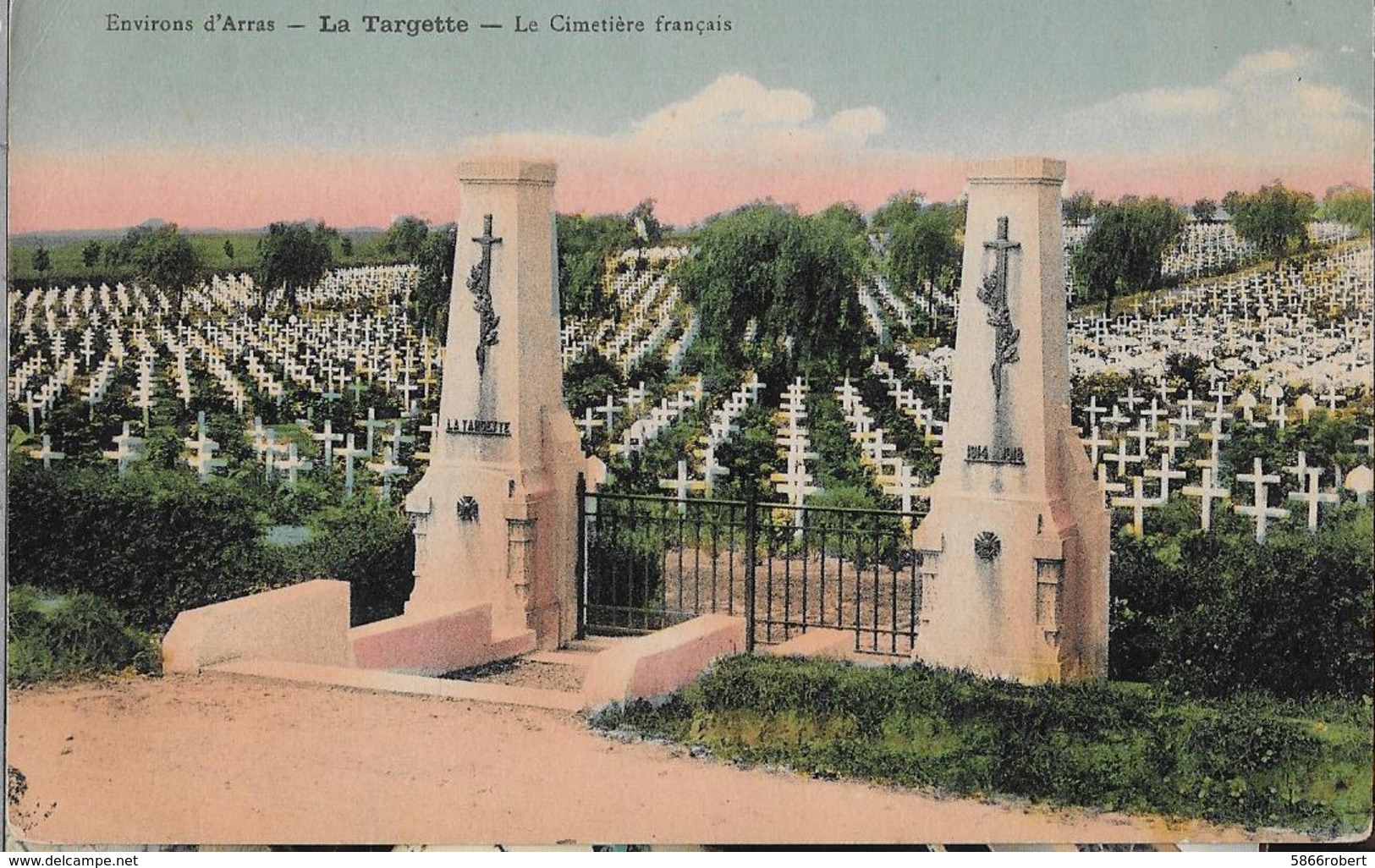 CARTE POSTALE ORIGINALE ANCIENNE  : ARRAS LA TARGETTE LE CIMETIERE FRANCAIS DE LA GUERRE (1914/1918)  PAS DE CALAIS (62) - Cimiteri Militari