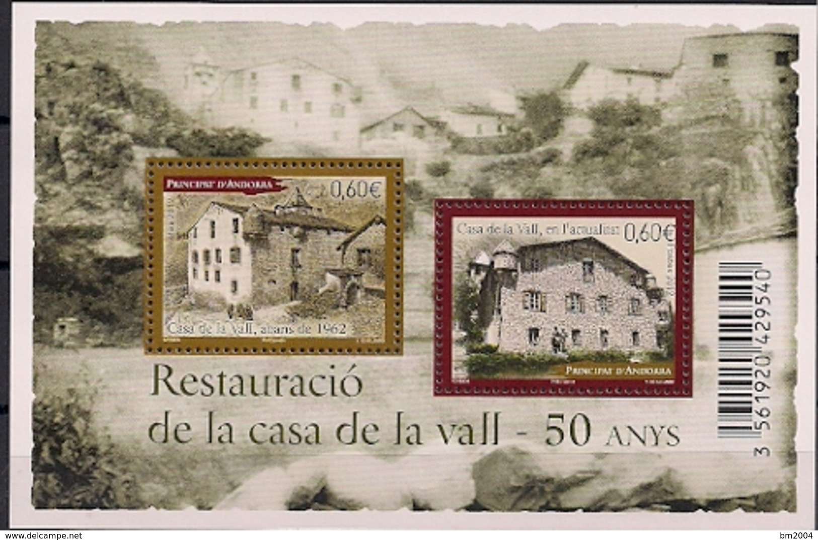 2012 Andorra FR Mi. Bl 7**MNH  50. Jahrestag Der Restaurierung Der Casa De La Vall, Andorra La Vella - Blocks & Kleinbögen