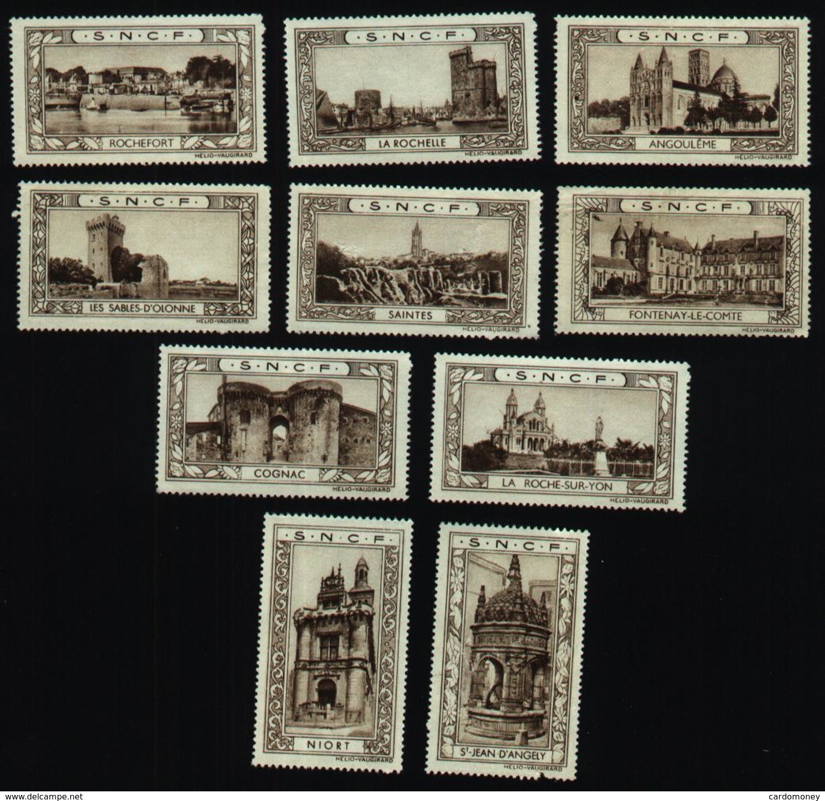 Lot Vignettes SNCF : St Jean D'Angély , Cognac , Niort , La Roche Sur Yon , Les Sables D'Olonne , .... (Art. N° 588-2) - Other & Unclassified