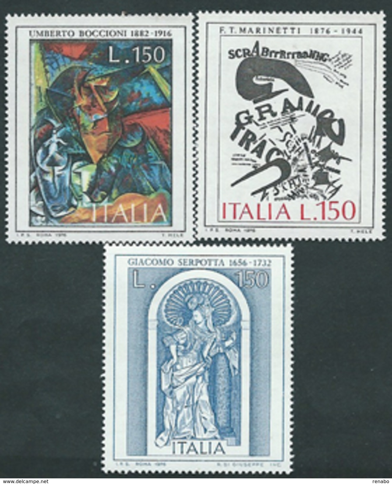 Italia 1976; Arte Italiana: Boccioni + Marinetti + Serpotta. Serie Completa. - 1971-80:  Nuovi