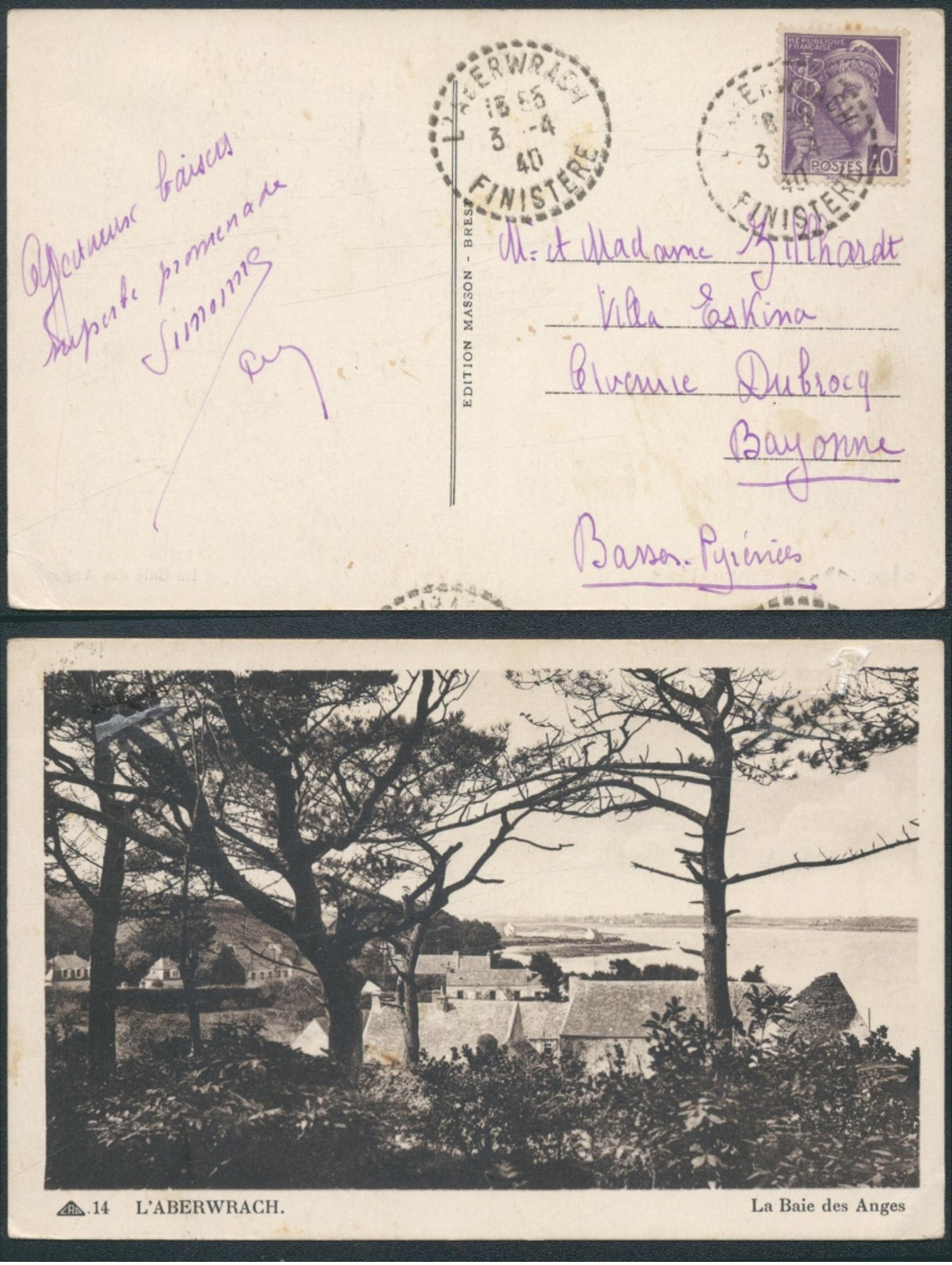 MEL283 Carte De L'Aberwrach à Bayonne 1940 - 1938-42 Mercurio