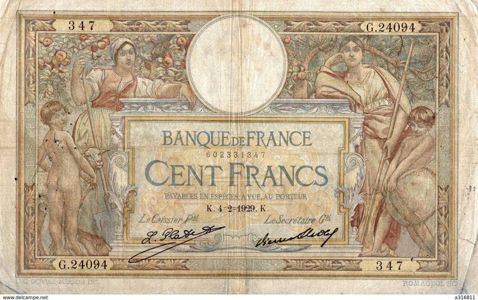 Billet De CENT FRANCS - 100 F 1908-1939 ''Luc Olivier Merson''