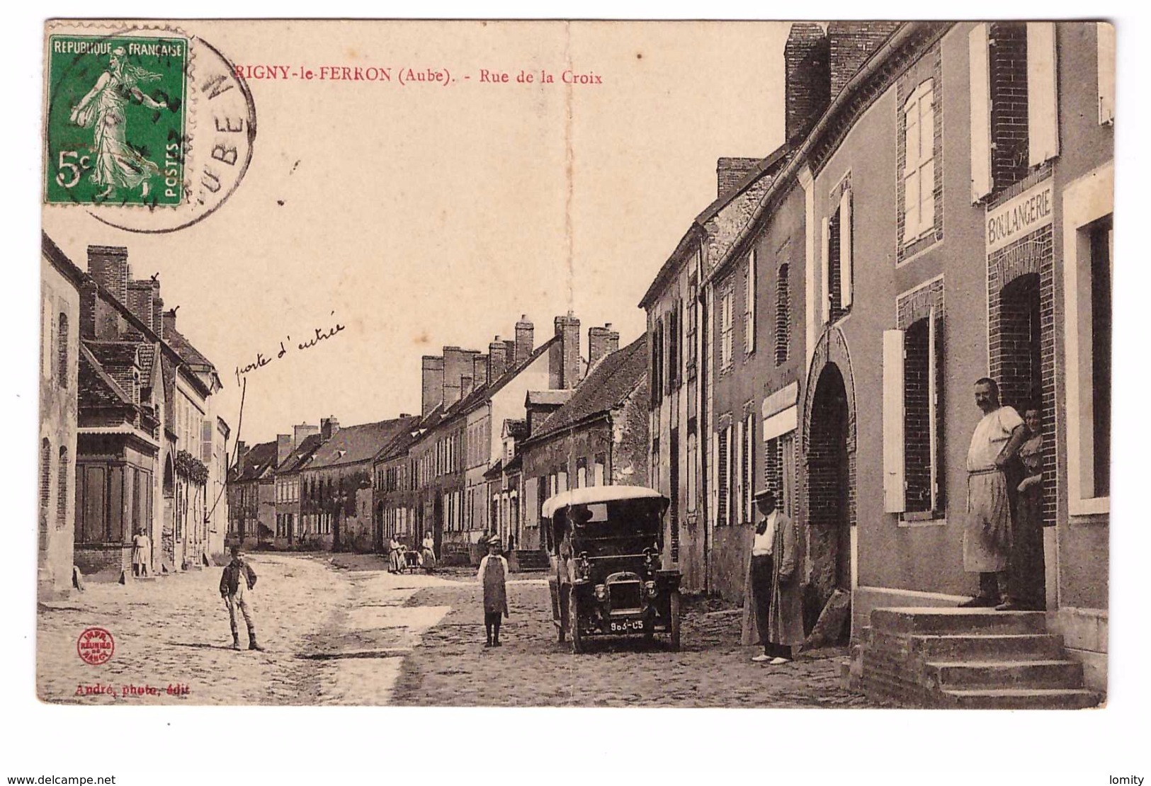 10 Rigny Le Ferron Rue De La Croix Cpa Animée Vieille Voiture Automobile Cachet 1913 , Voir Etat - Autres & Non Classés