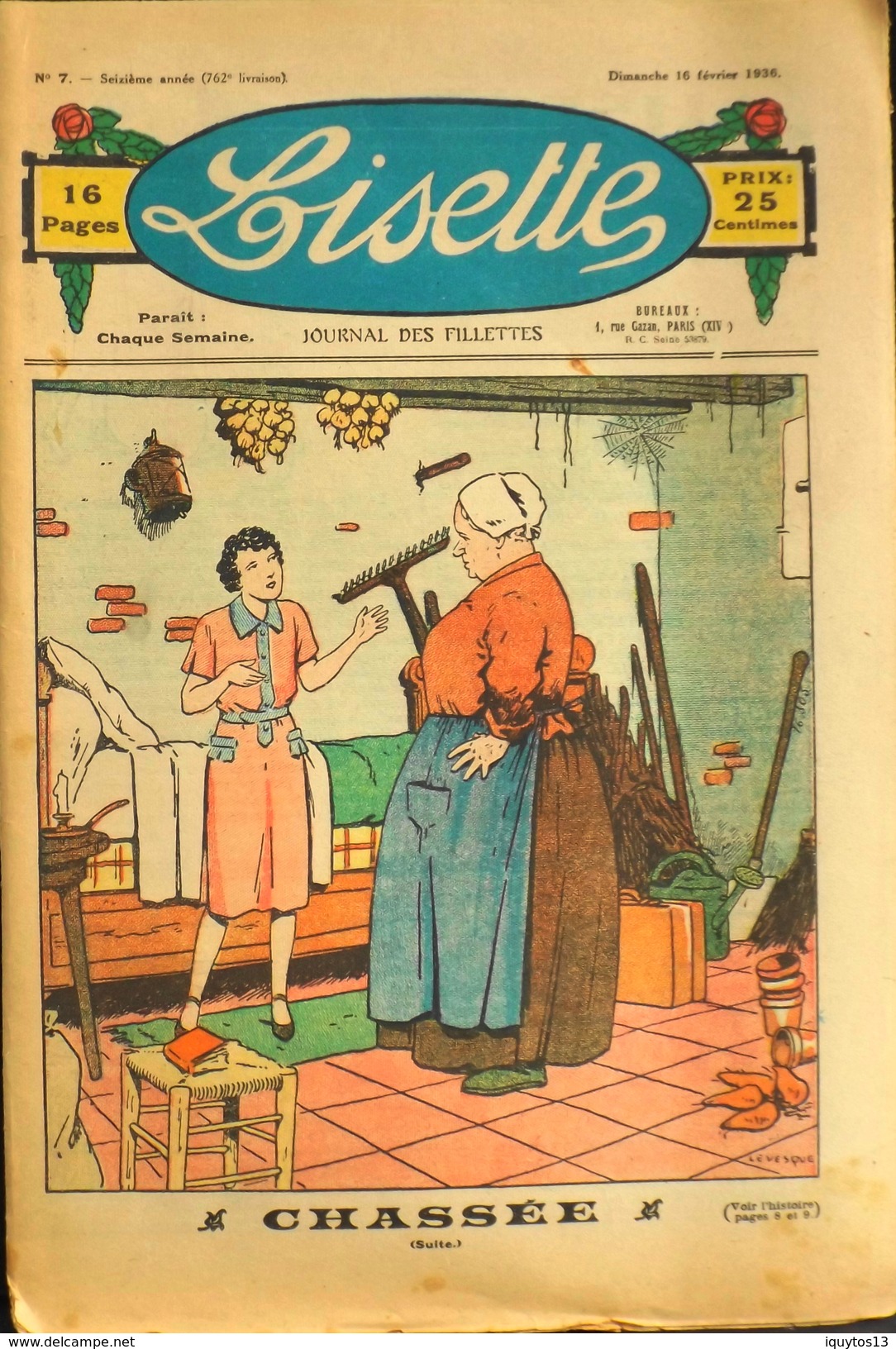 LISETTE - Journal Des Fillettes - N° 7 - Seizième Année - Dimanche 16 Février 1936 - En BE - Lisette