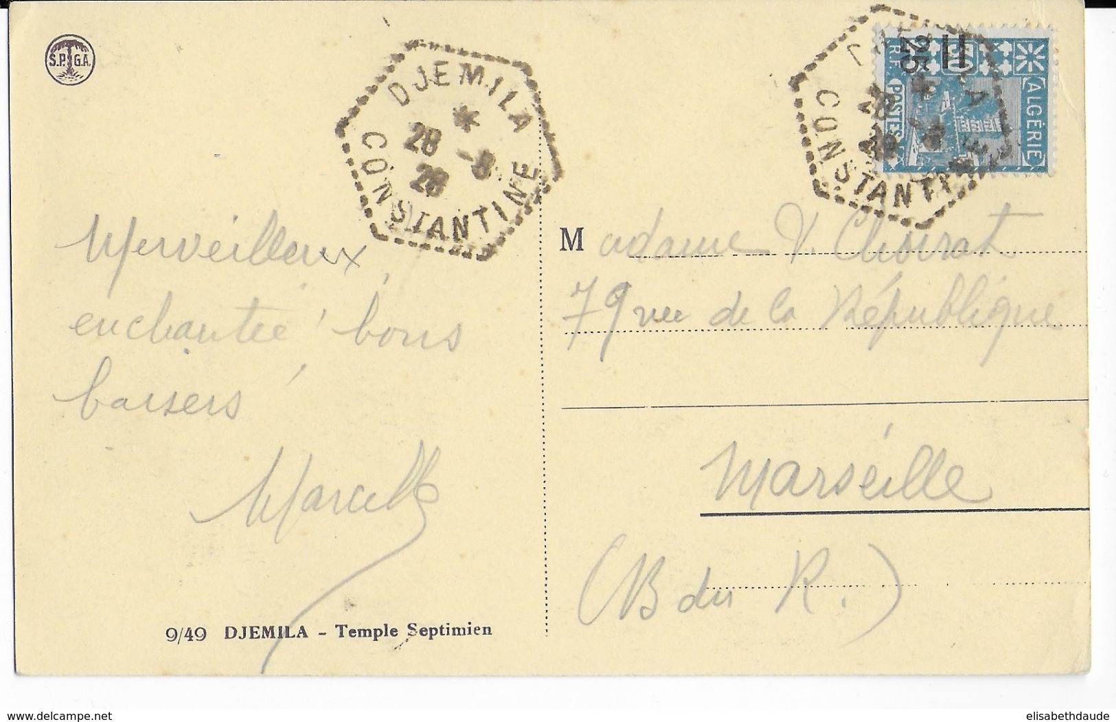 ALGERIE - 1928 - CARTE De DJEMILA (IND 6) => MARSEILLE - Lettres & Documents