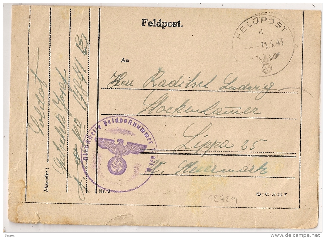 FELDPOST 1943. - Lettres & Documents