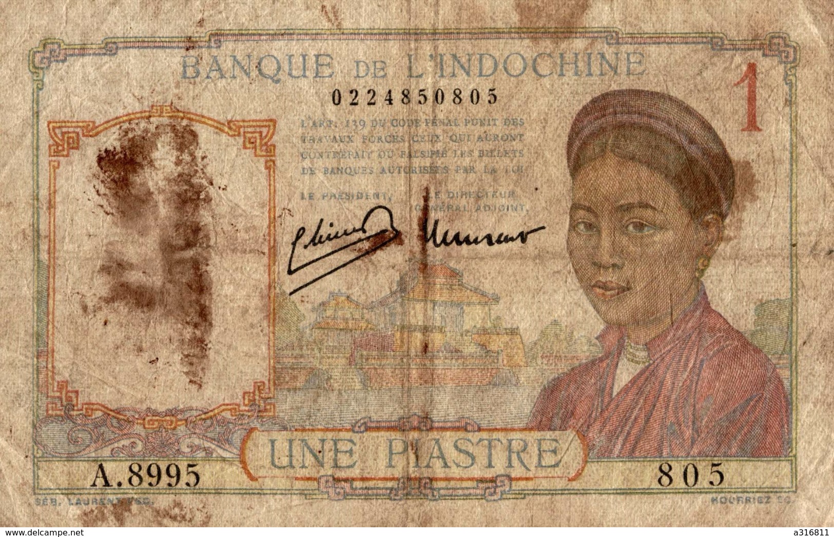 BANQUE DE L INDOCHINE  UNE PIASTRE - Indochine