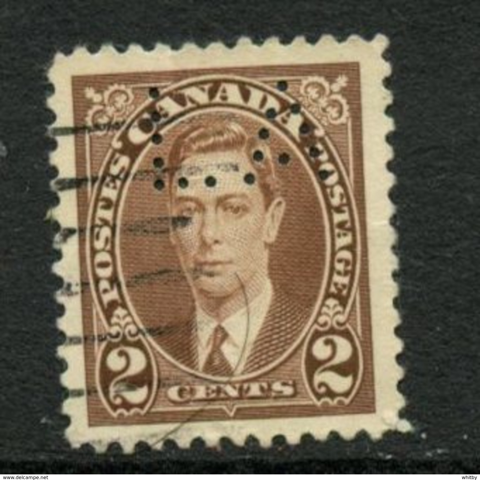 Canada 1937 2 Cent King George VI Mufti Issue #232xx  Ontario Government Perfin - Perforés