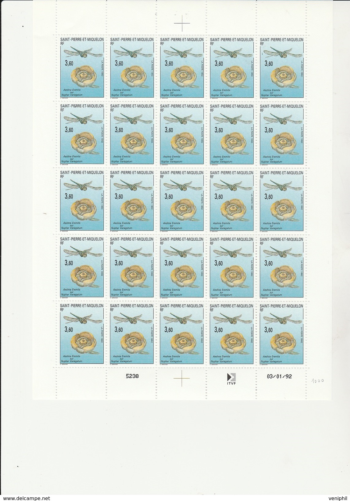 ST PIERRE ET MIQUELON  - N° 560  EN FEUILLE DE 25  -ANNEE 1992 COTE : 42,50 &euro; - Neufs