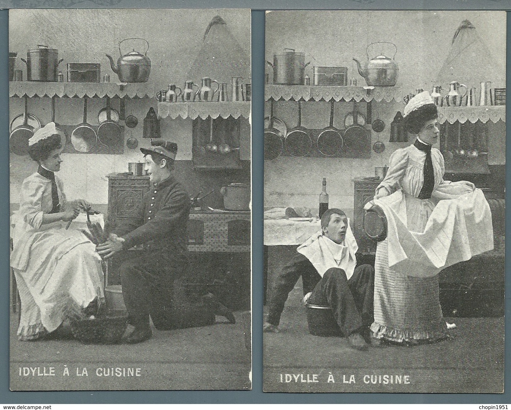 CPA - JEUNE FEMME ET MILITAIRE - IDYLLE A LA CUISINE - 5 CARTES - Coppie