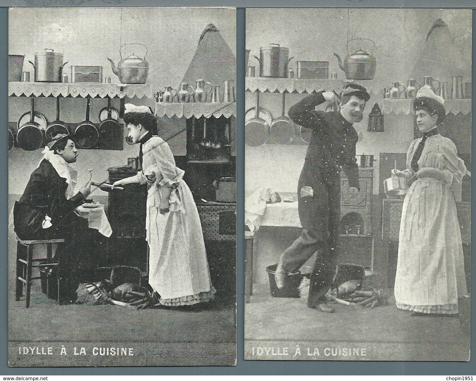 CPA - JEUNE FEMME ET MILITAIRE - IDYLLE A LA CUISINE - 5 CARTES - Couples