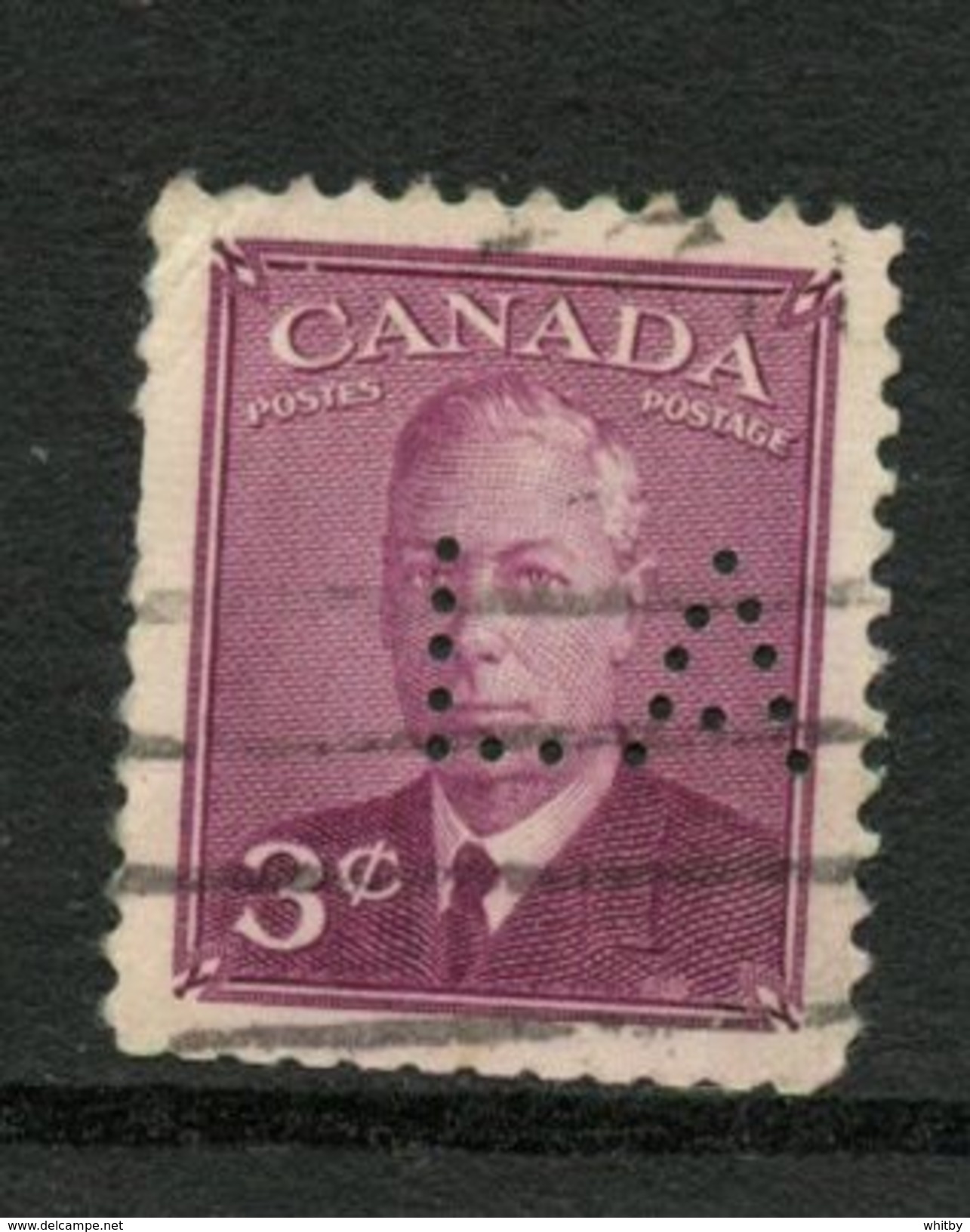 Canada 1949 3 Cent King George VI Issue 286xx  Ontario Government Perfin - Perfin