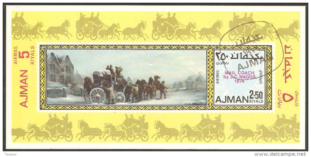 Ajman 1971 Mi# Block 307 Used - Stagecoach / Painting By John Charles Maggs - Ajman