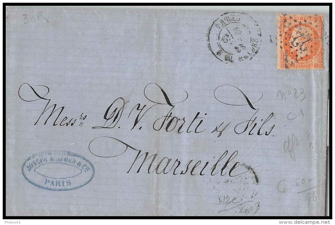 1238 Lettre (cover) N°23 Napoleon Etoile De Paris 22 Pour Marseille Bouches Du Rhone 1865 - 1849-1876: Période Classique