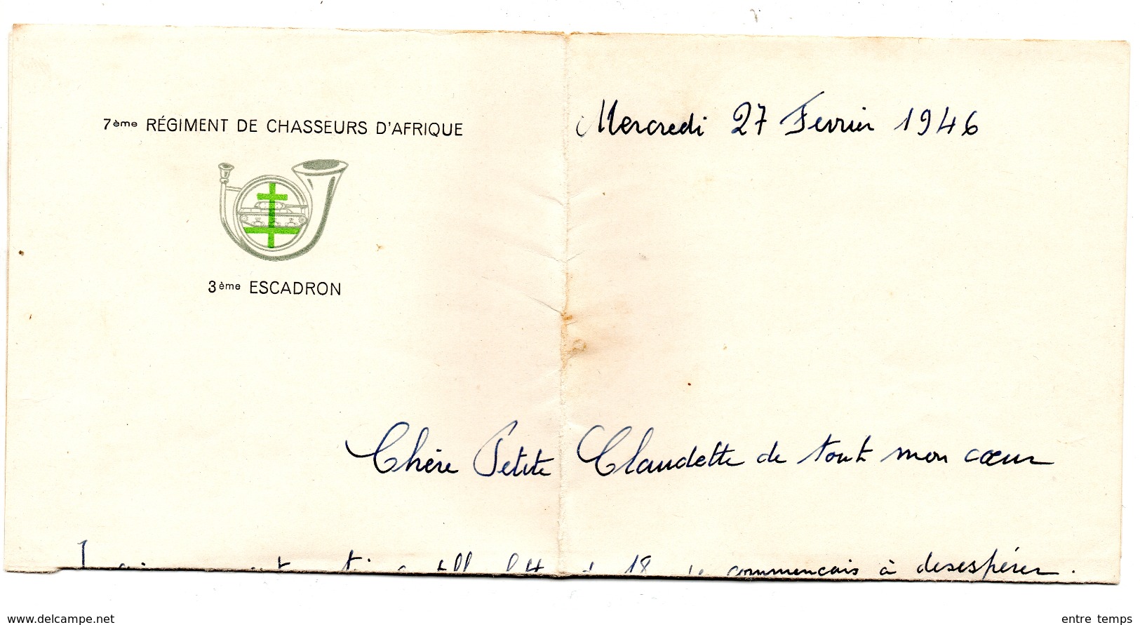 Lettre  Entete 7 ème Régiment Chasseurs Afrique 3 Esc - Collections