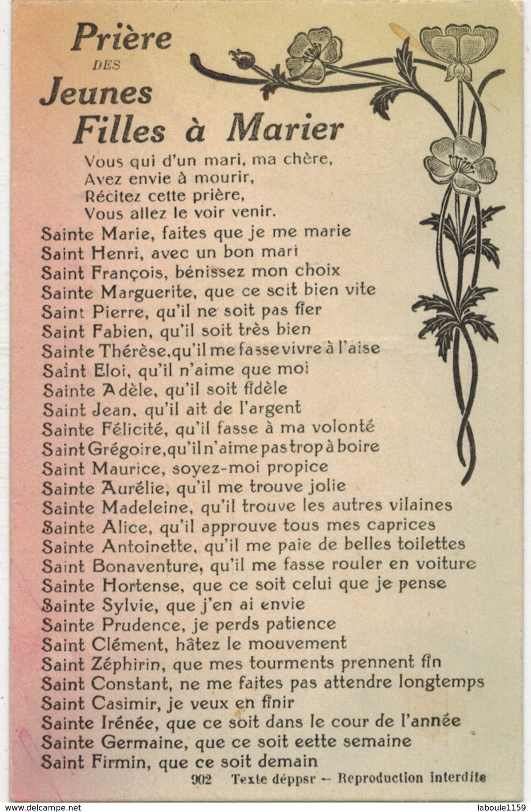 FANTAISIE Thème Mariage Noce : " Prière Des Jeunes Filles à Marier " Semeuse Oblitération Ambulant Caunes à Lézignan - Hochzeiten