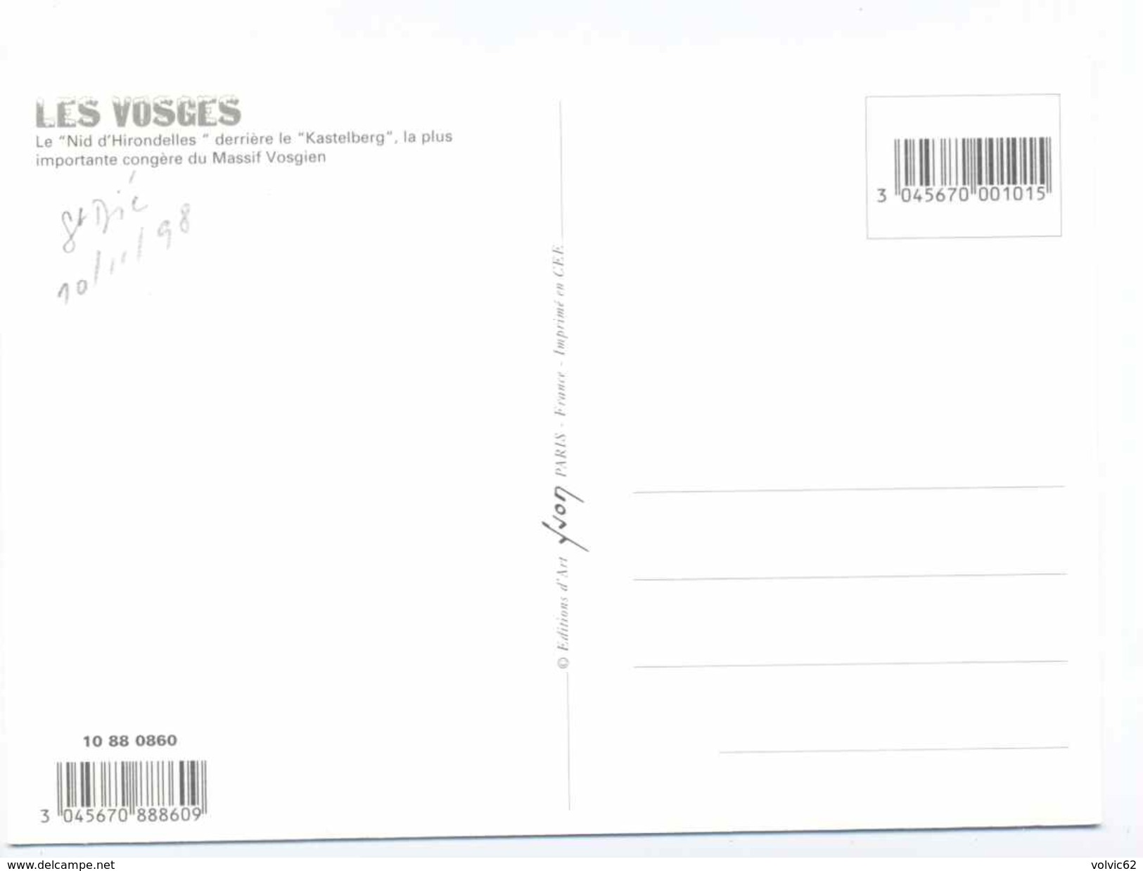 Carte Collection  Les Vosges  Le Nid D'hirondelles Derrière Le Kastelberg La Plus Importante Congère - Otros & Sin Clasificación