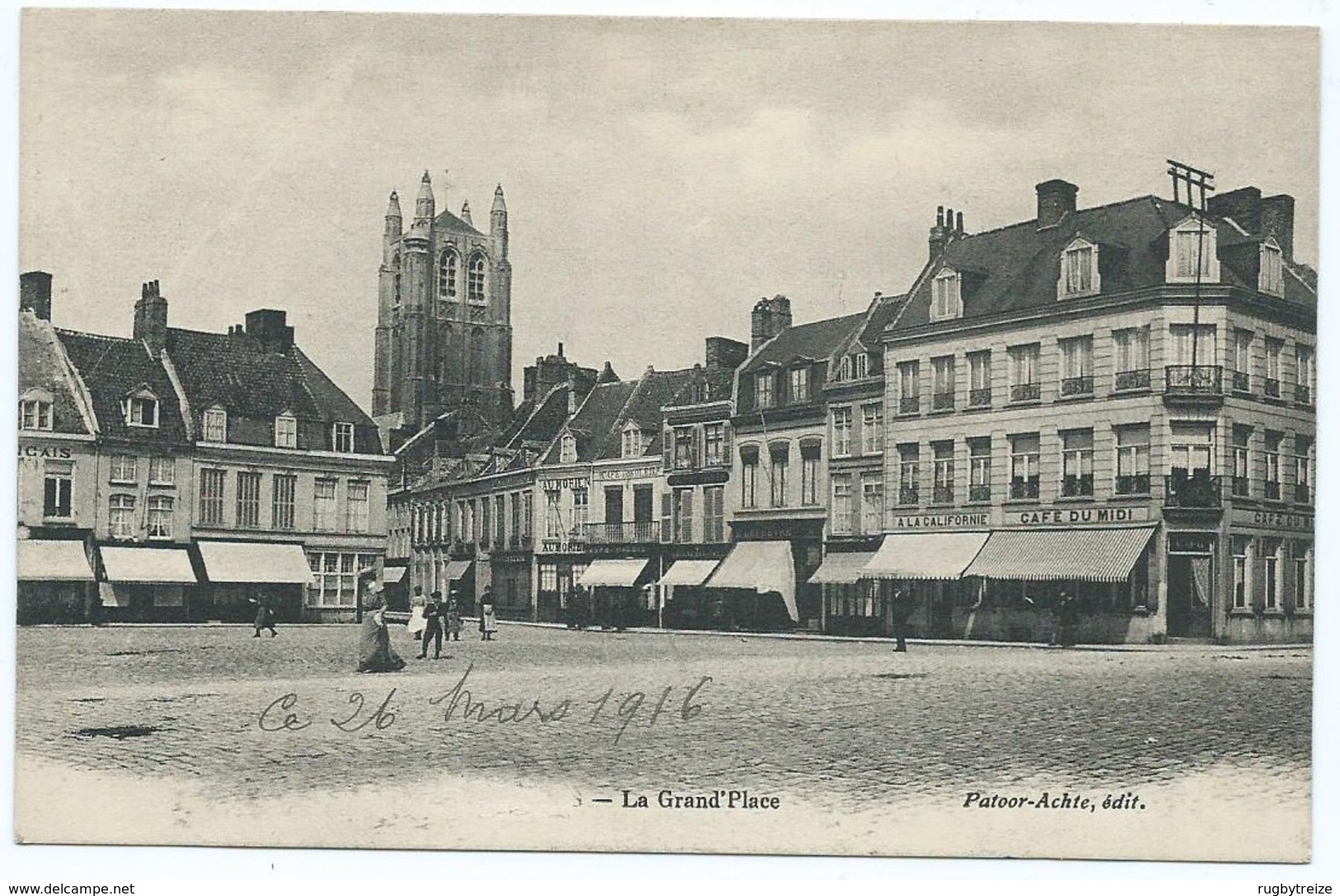 2563 - Bergues 59 Nord - La Grand'Place Grande Place Edit Patoor Achte 1916 Censure Militaire WW1 Avallon Gueniffey - Bergues