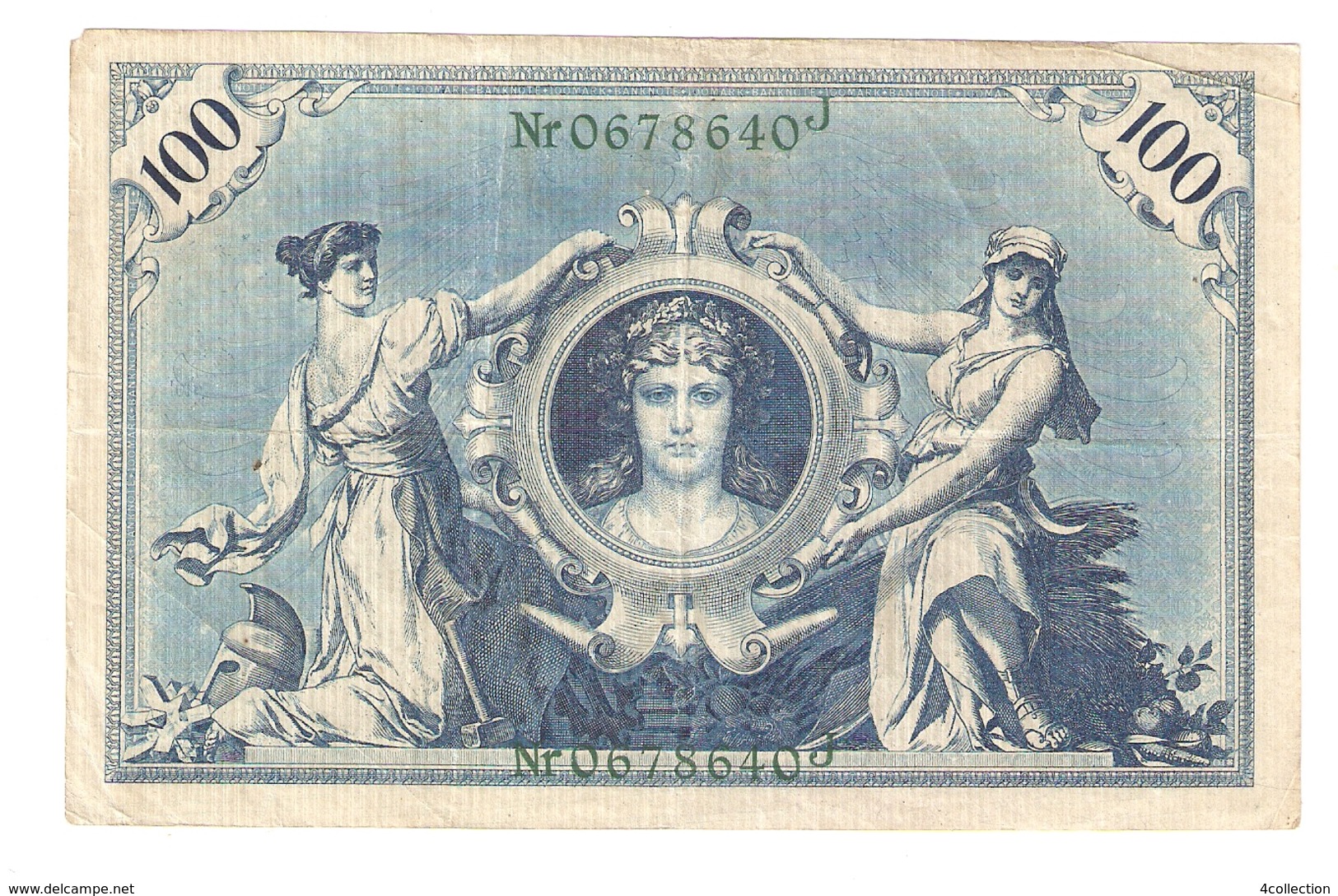 Pa6. Germany German Empire 100 Mark 1908 Reichsbanknote Green Seal & Ser. 0678640 J - 100 Mark