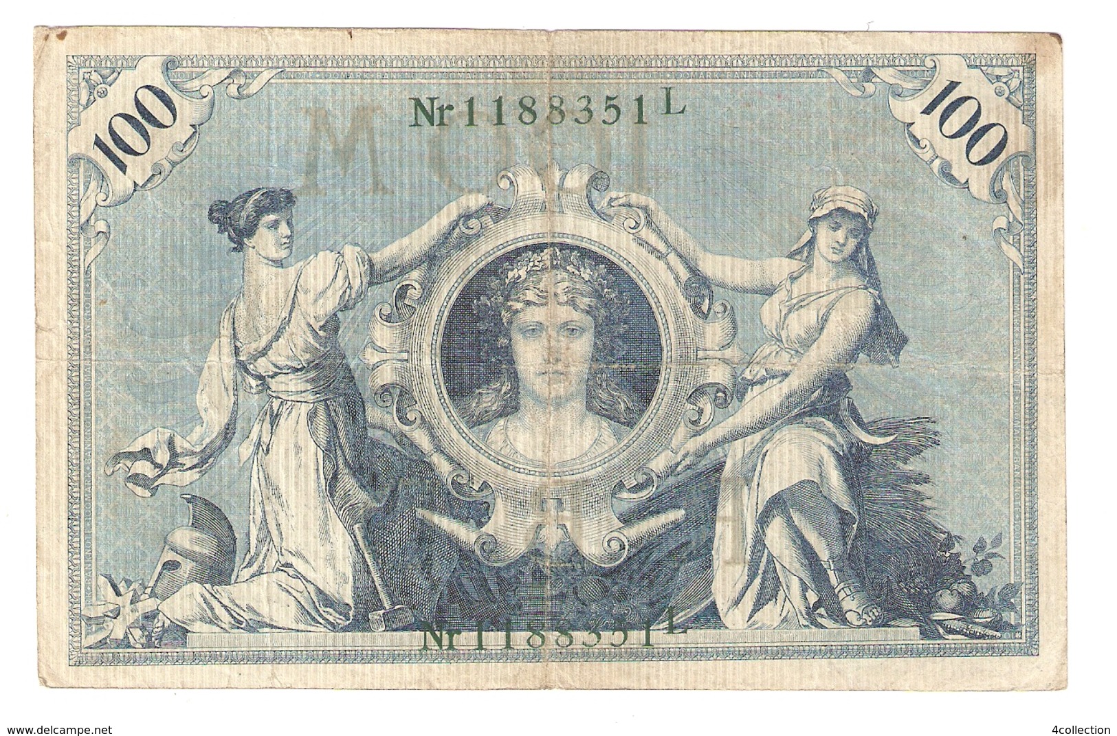 Pa6. Germany German Empire 100 Mark 1908 Reichsbanknote Green Seal & Ser. 1188351 L - 100 Mark