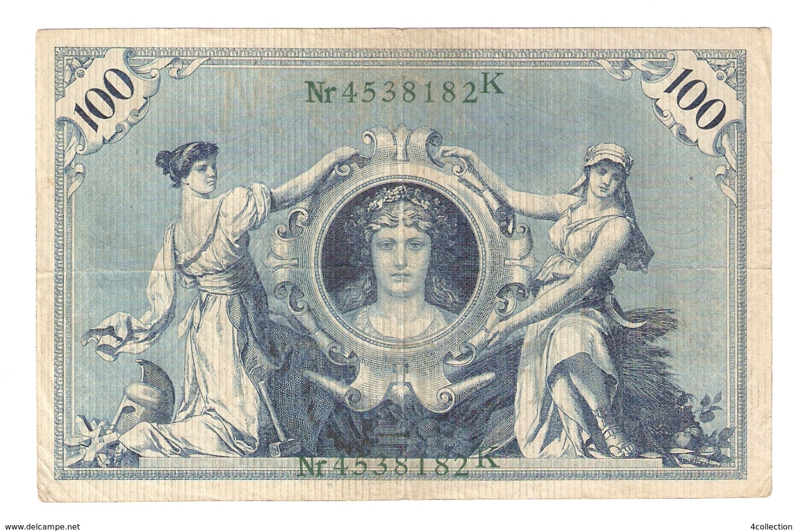 Pa6. Germany German Empire 100 Mark 1908 Reichsbanknote Green Seal & Ser. 4538182 K - 100 Mark
