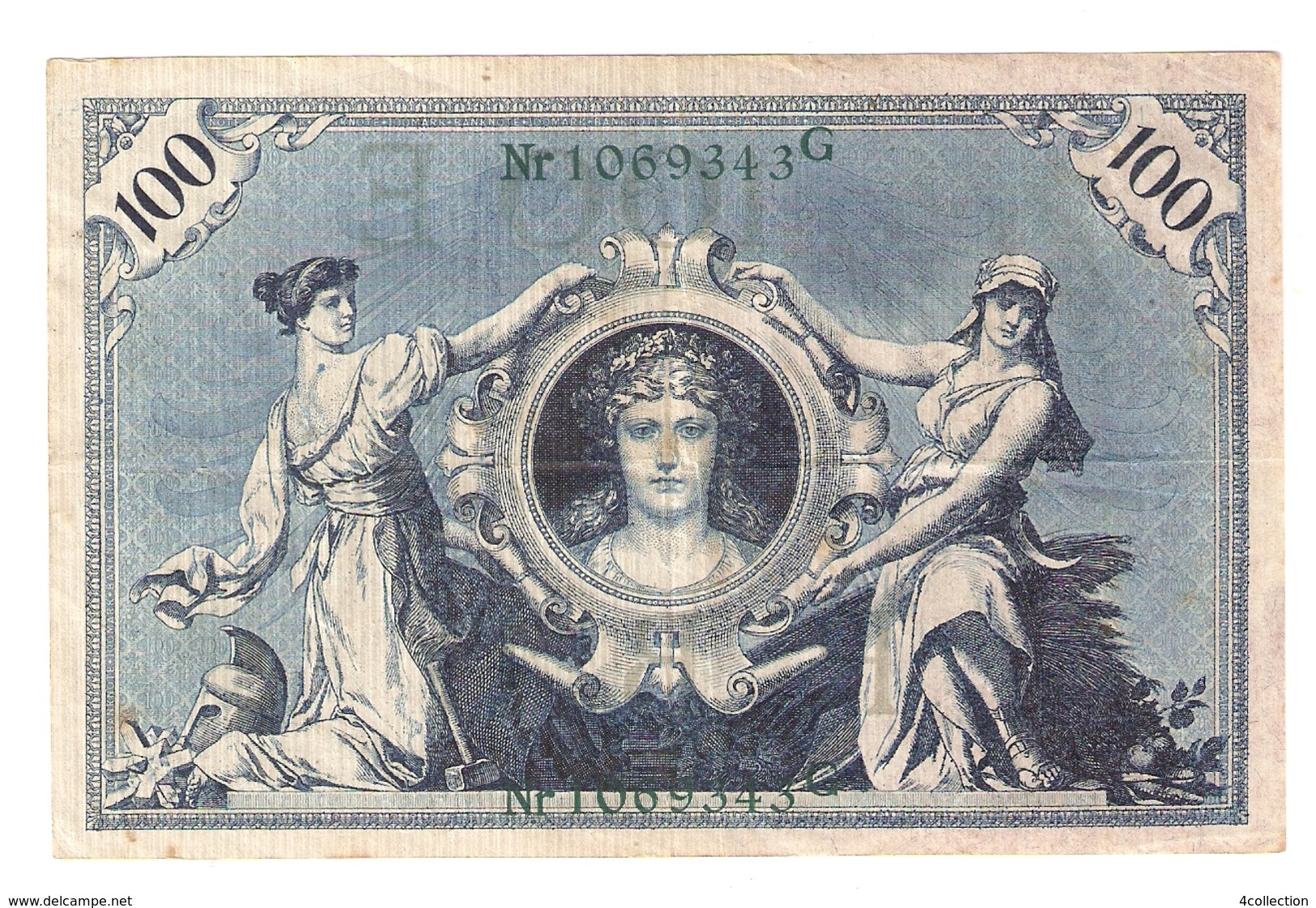 Pa6. Germany German Empire 100 Mark 1908 Reichsbanknote Green Seal & Ser. 1069343 G - 100 Mark