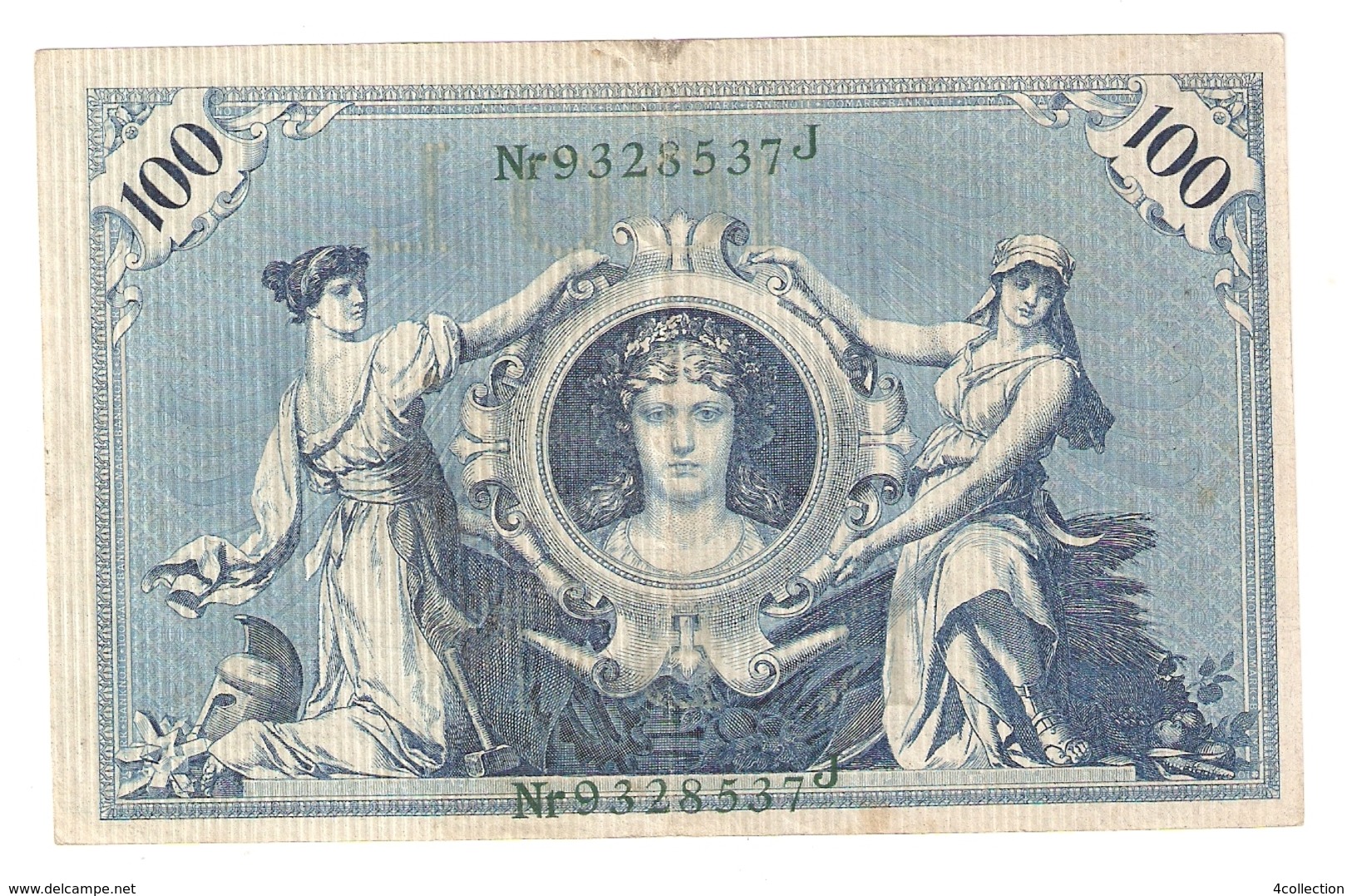 Pa6. Germany German Empire 100 Mark 1908 Reichsbanknote Green Seal & Ser. 9328537 J - 100 Mark