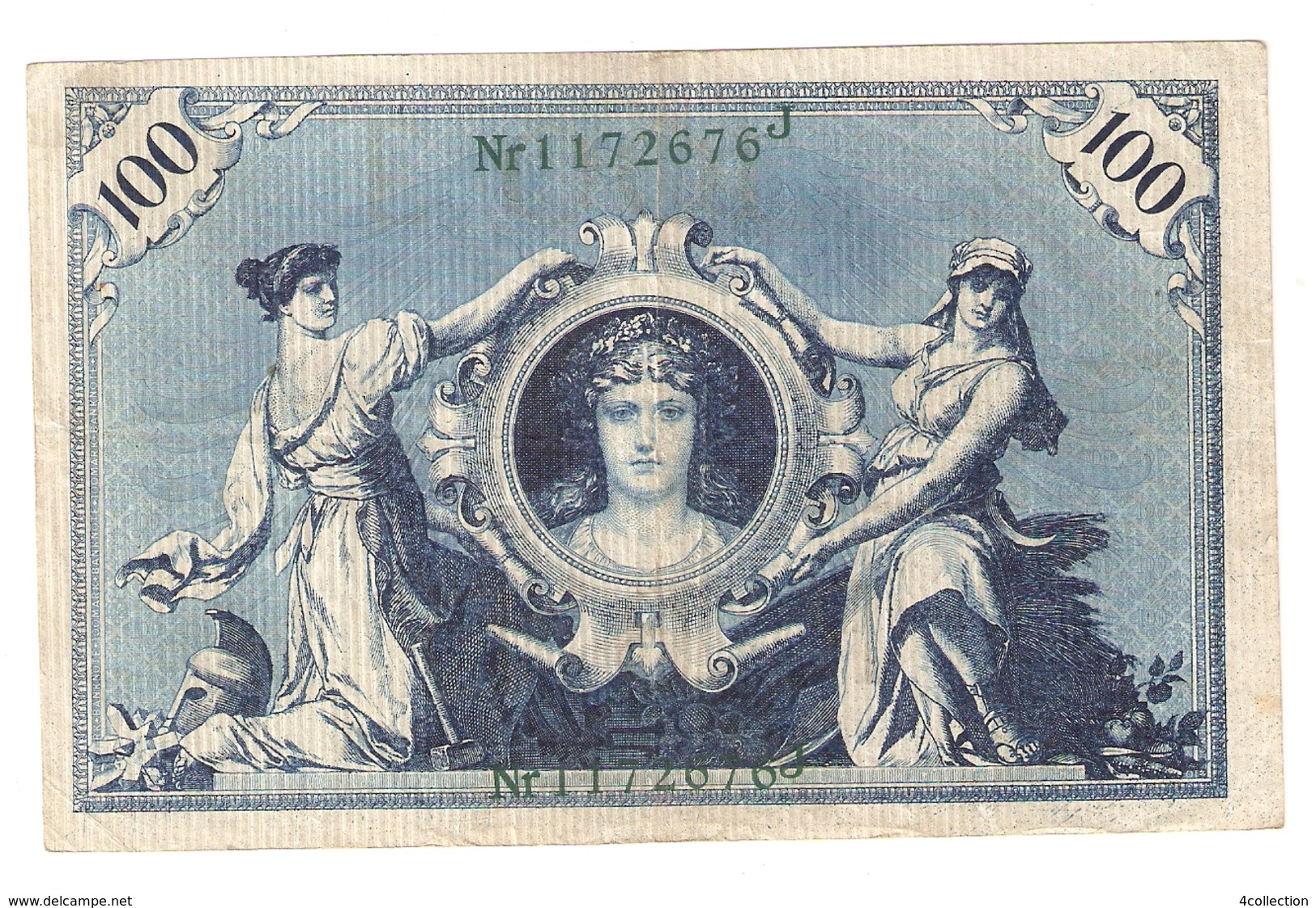 Pa6. Germany German Empire 100 Mark 1908 Reichsbanknote Green Seal & Ser. 1172676 J - 100 Mark