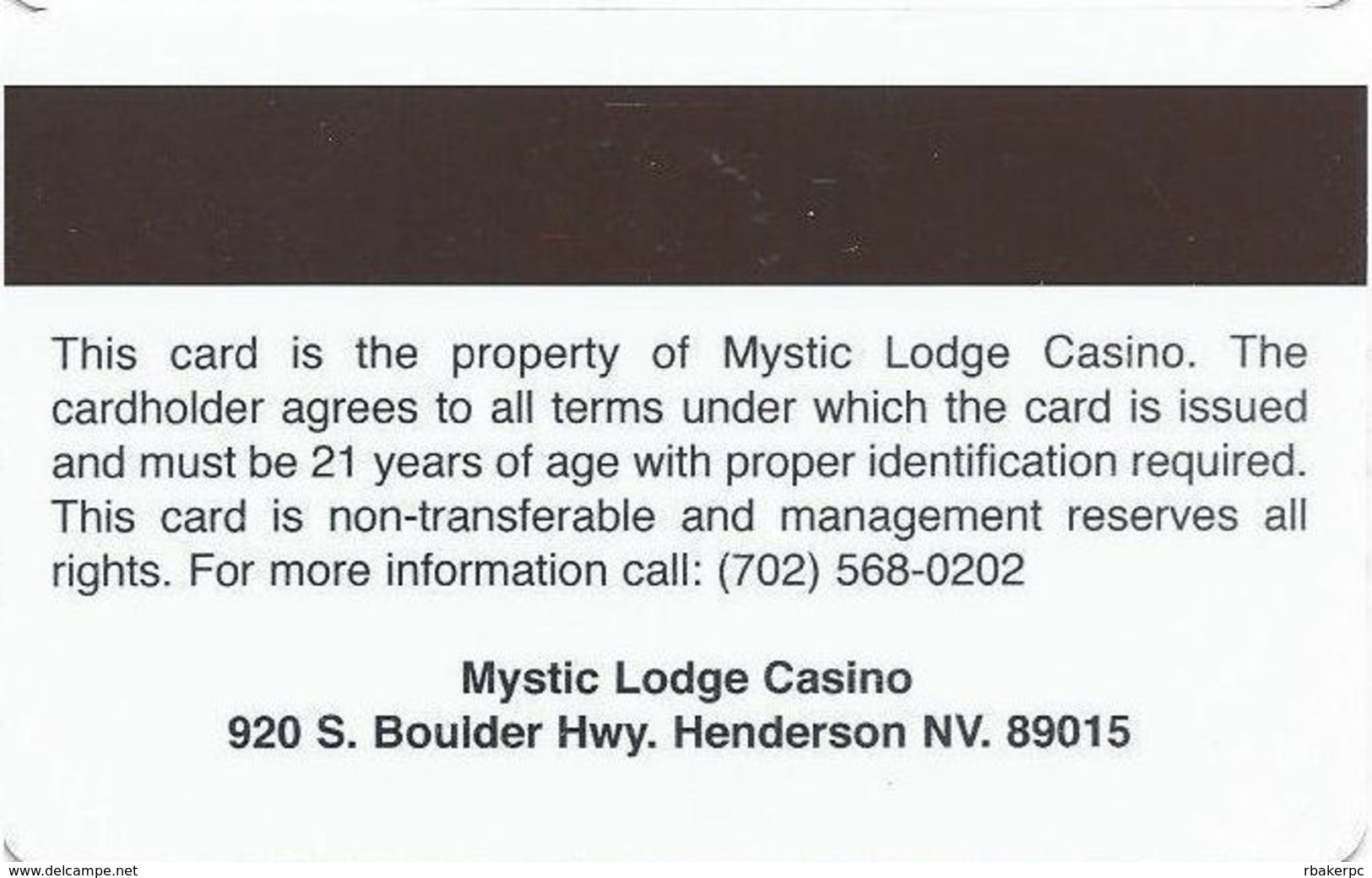 Mystic Lodge Casino - Henderson, NV USA - Slot Card - No Insert Arrows - No Diamonds - Casino Cards