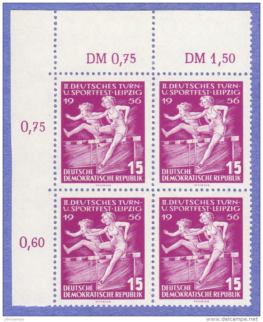DDR SC #297-300 (set/4) MNH B4 1956 Sports Festival, Leipzig CV $10.60 (I) - Ongebruikt