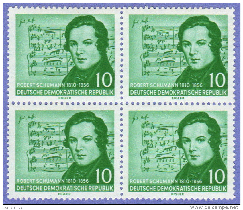 DDR SC #303-4 (set/2) MNH B4 1956 Schumann (w/Schumann Music), CV $27.00 (I) - Unused Stamps