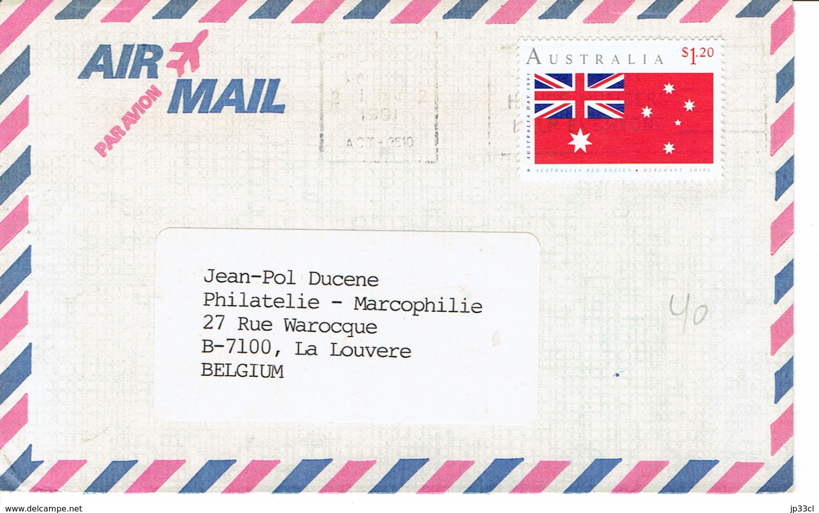 Lettre De George Worsfold, Canberra, Australie à La Louvière (Belgium) Avec Timbre Australia Day 1991 - Lettres & Documents