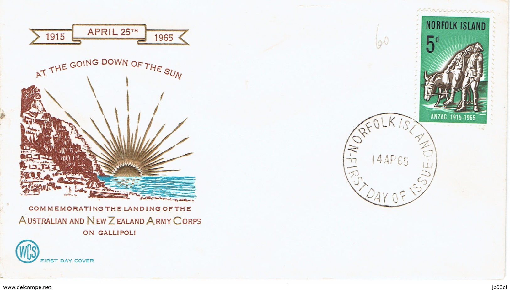 FDC Landing Of The Australian & NZ Army Corps On Gallipoli (Norfolk Island) 14/4/1965 - Norfolkinsel