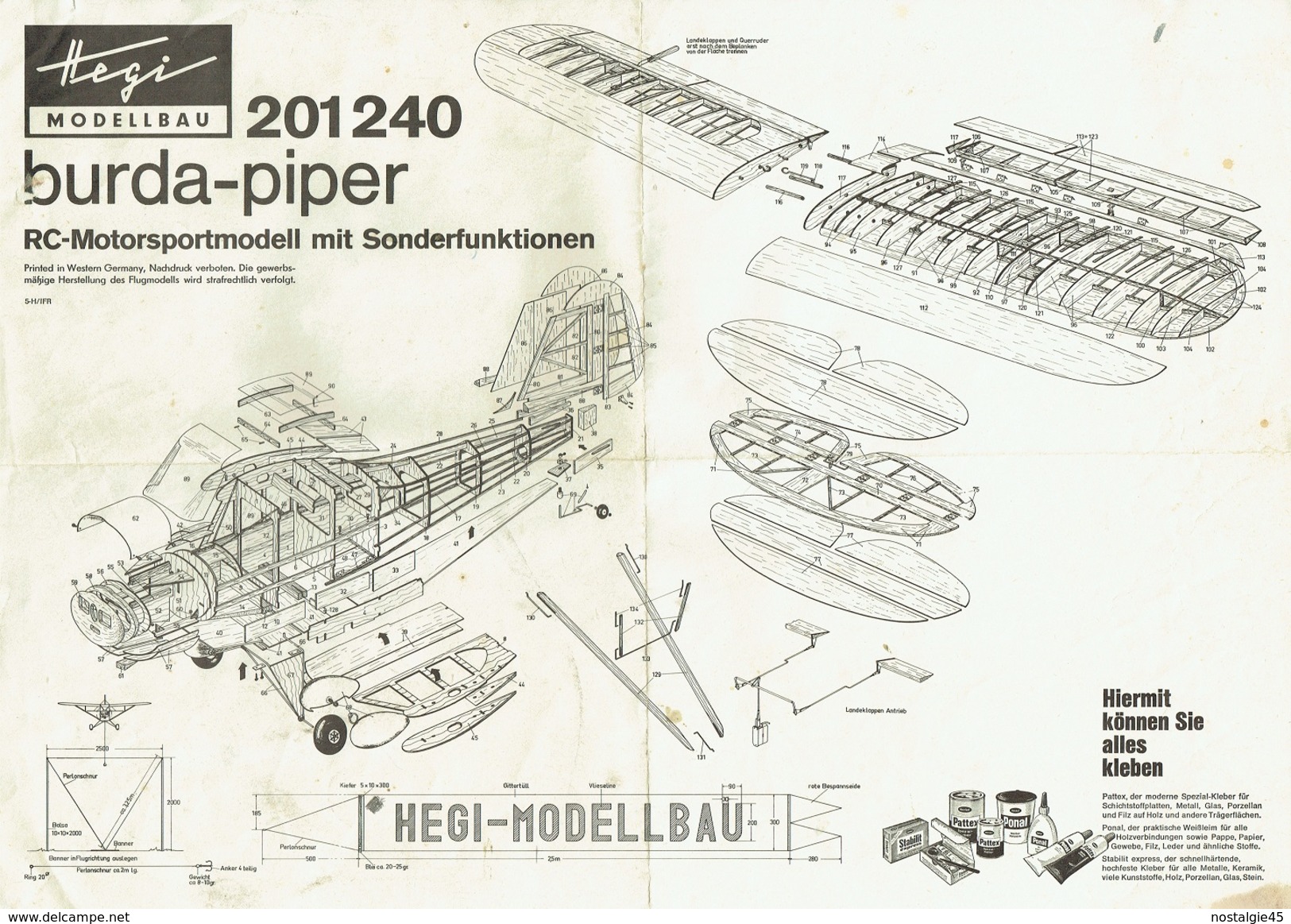 Documents BURDA-PIPPER Dont Nomenclature 114 éléments  Et Plan  En A3 - Flugzeuge & Hubschrauber