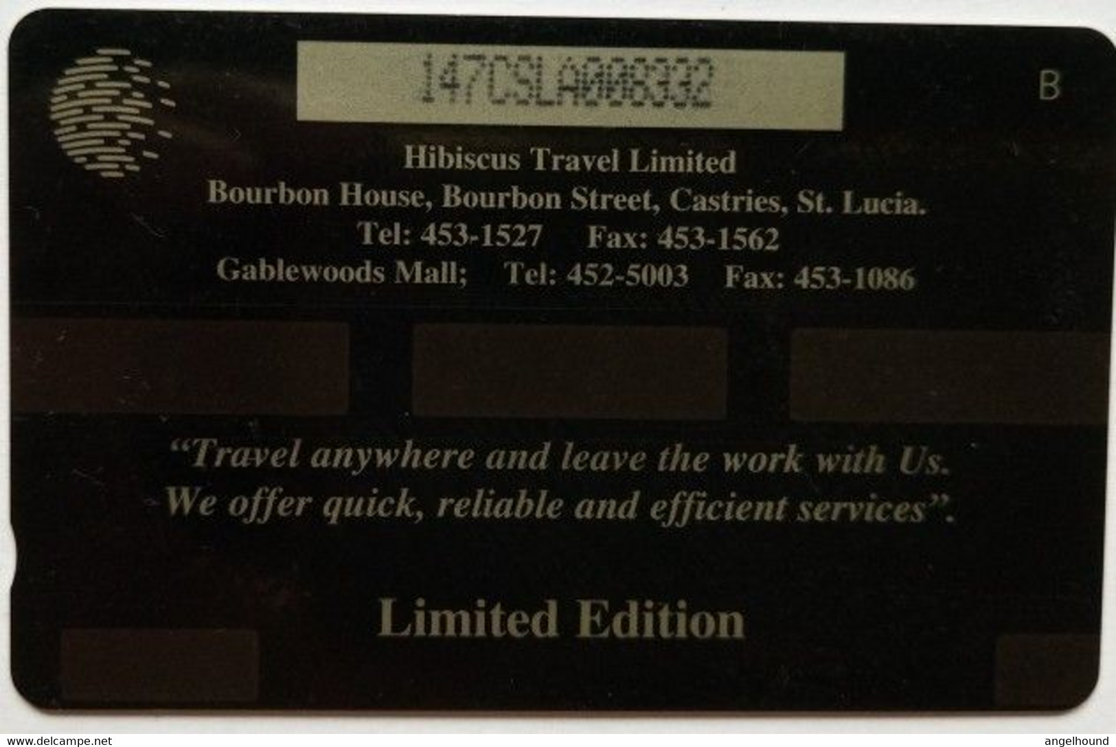 Saint Lucia Cable And Wireless 147CSLA EC$20 " Hibiscus Travel Ltd. " - Sainte Lucie