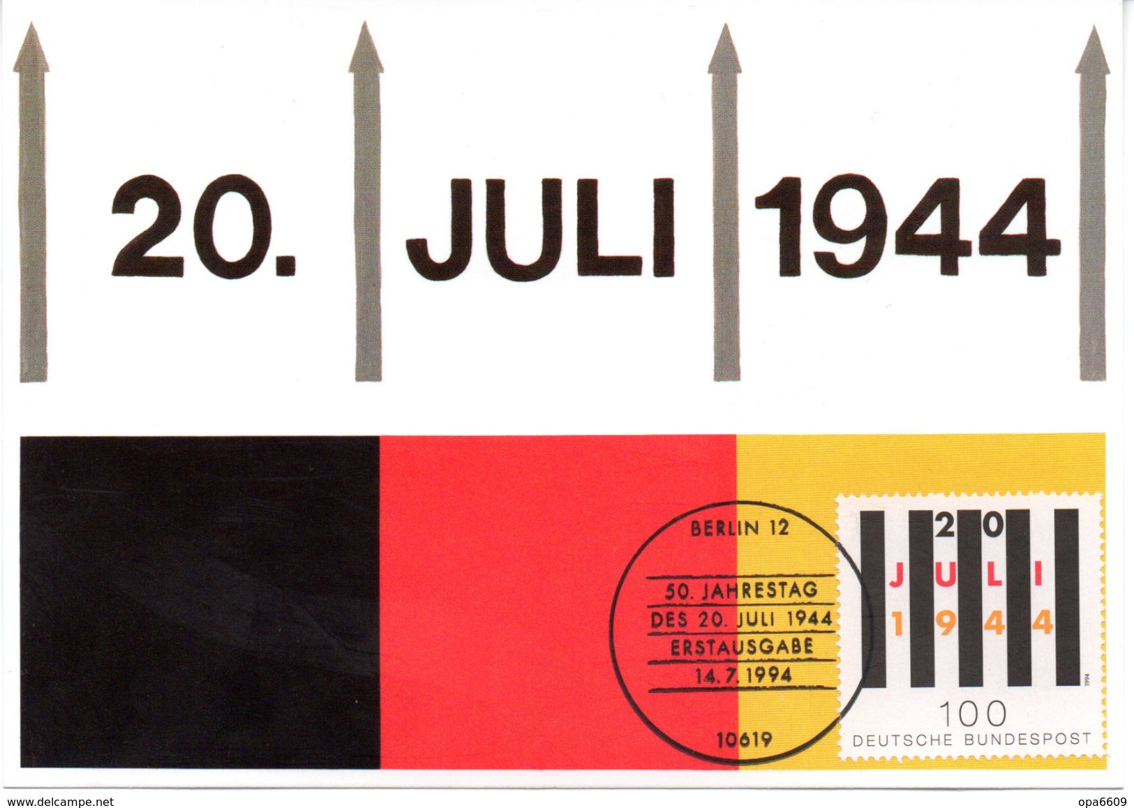 BRD Maximumkarte "50.Jahrestag Des Attentats Auf Adolf Hitler" Mi 1741 ESSt 14.7.1994 BERLIN 12 - Altri & Non Classificati