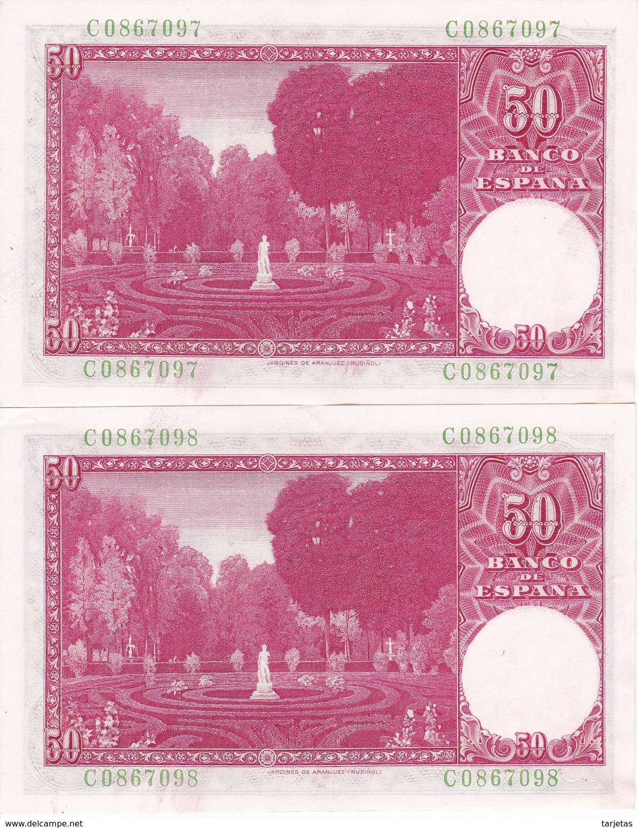 PAREJA CORRELATIVA DE ESPAÑA DE 50 PTAS DEL 31/12/1951 SERIE C CALIDAD EBC+ (XF)  (BANKNOTE) - 50 Pesetas