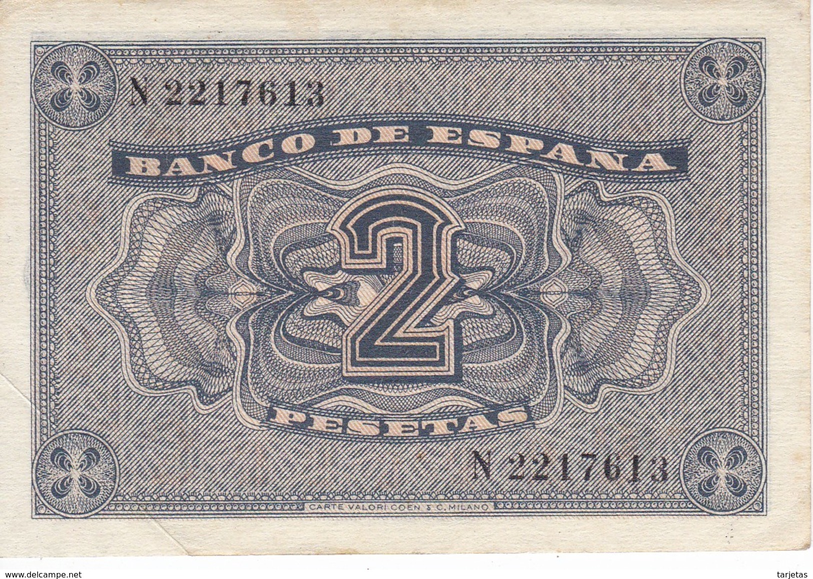 BILLETE DE ESPAÑA DE 2 PTAS  DEL AÑO 1938 SERIE N CALIDAD MBC (VF) (BANKNOTE) - 1-2 Peseten