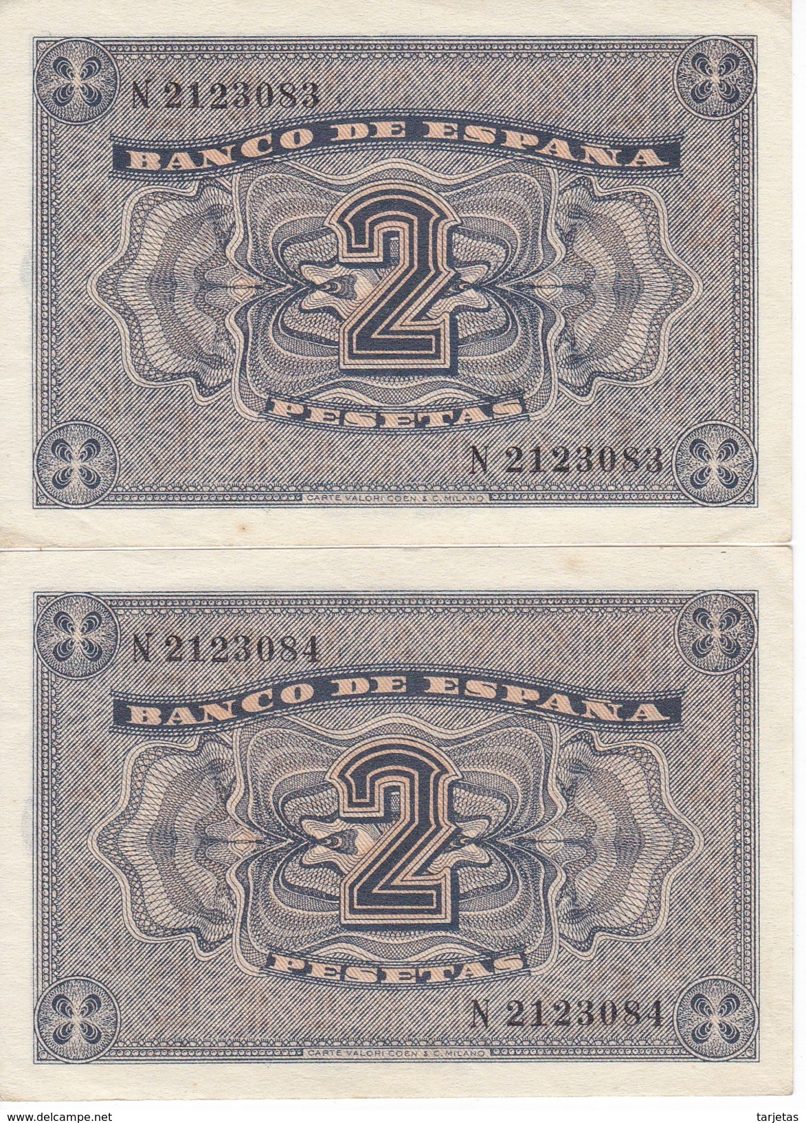 PAREJA CORRELATIVA DE ESPAÑA DE 2 PTAS  DEL AÑO 1938 SERIE N SIN CIRCULAR-UNCIRCULATED (BANKNOTE) - 1-2 Pesetas