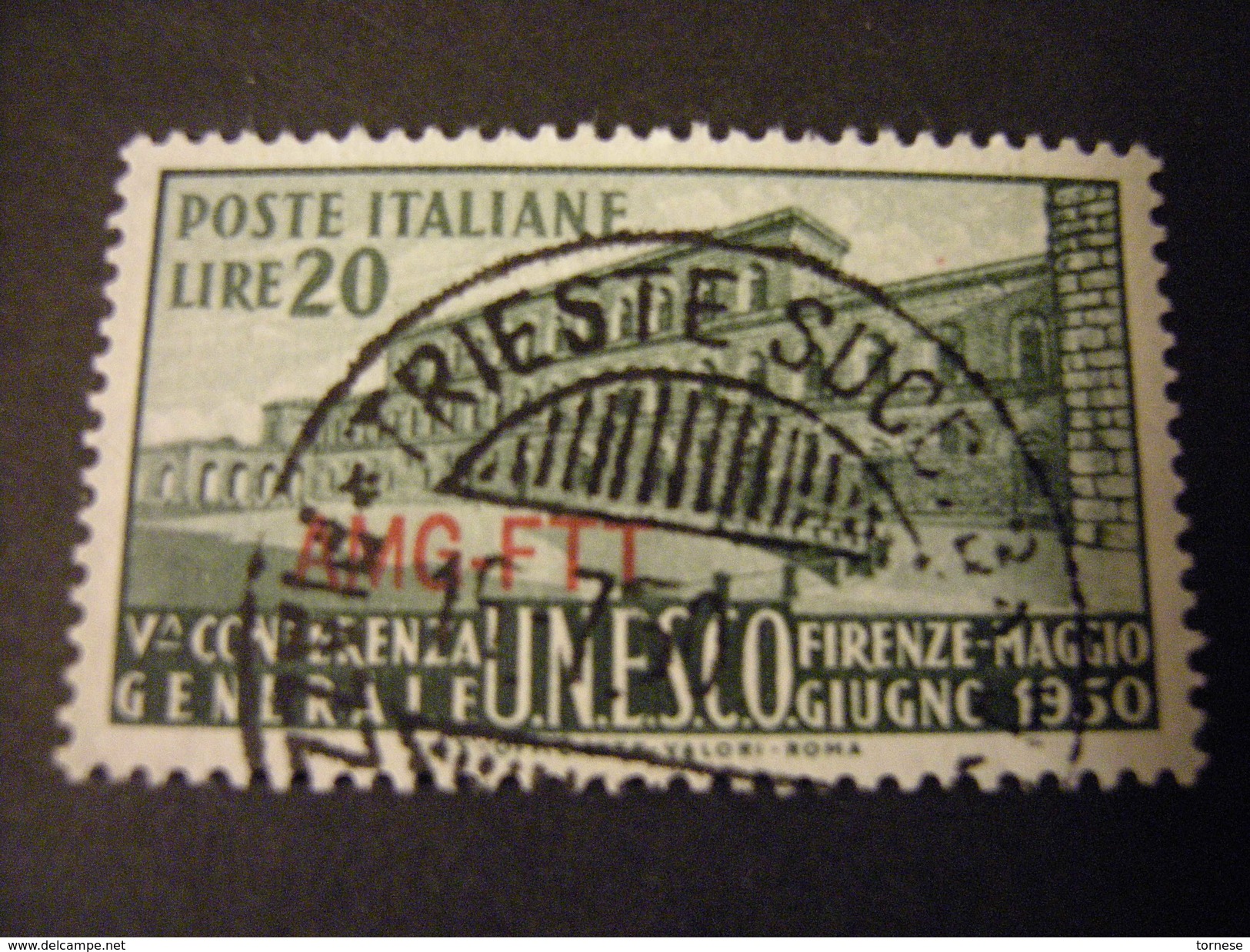 TRIESTE - AMGFTT. 1950, UNESCO, L. 20 Verde Oliva, Usato Perfetto - Gebraucht