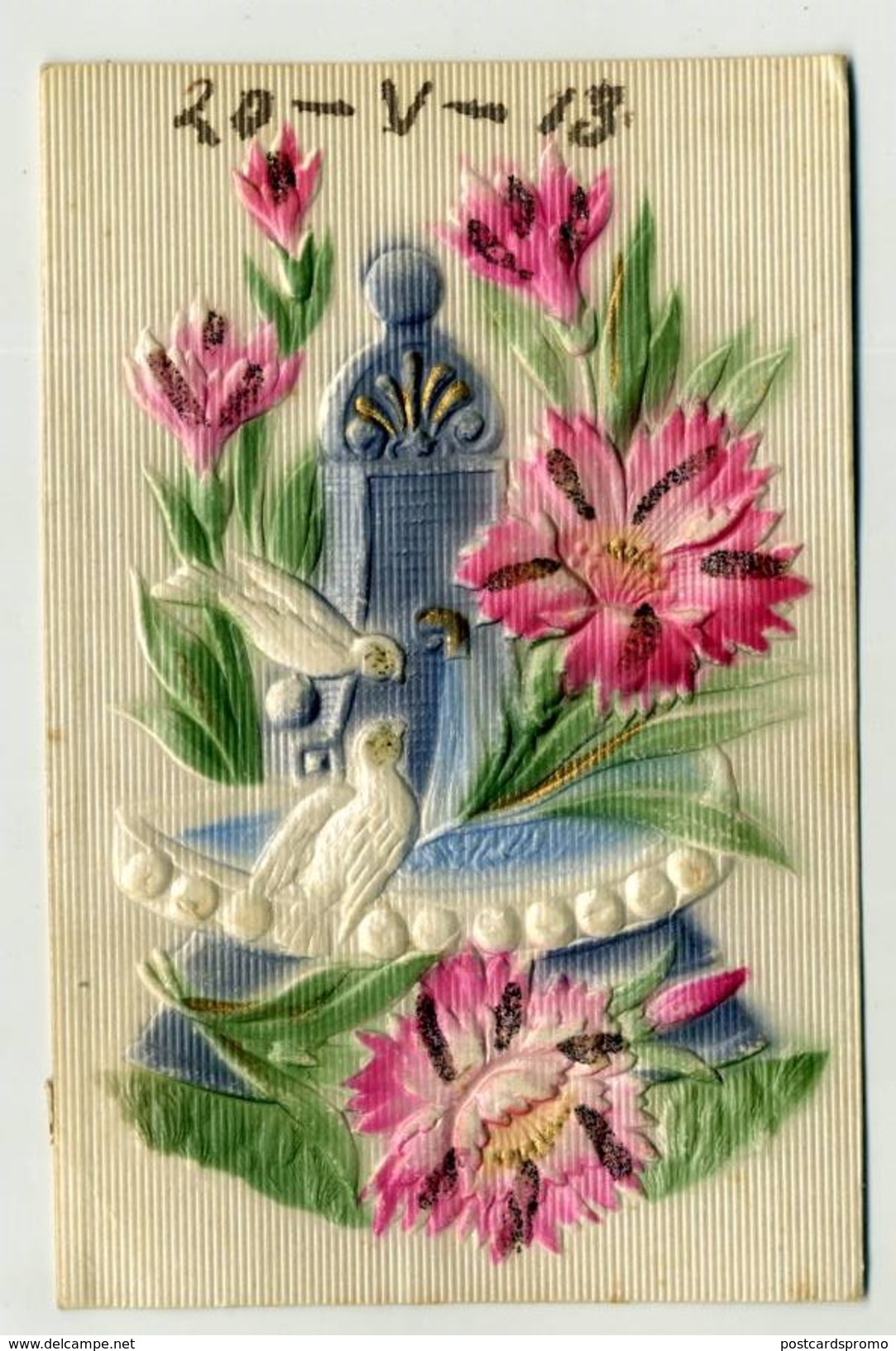 FLOWER, FLEUR, BIRD, OISEAU - Embossed Postcard, Gaufree   ( 2 Scans ) - Fiori