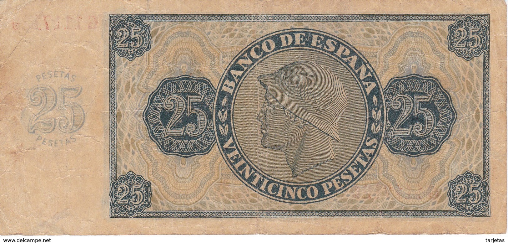 BILLETE DE BURGOS DE 25 PTAS DEL 21/11/1936 SERIE G  CALIDAD  BC+ (BANKNOTE) - 25 Pesetas