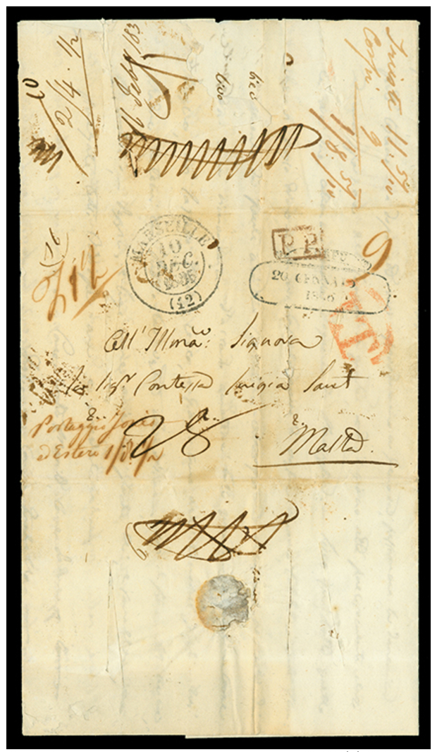 LAZZARETTO Di Malta, Lettera Del 10.12.1836 Da Marsiglia (via Trieste) A Malta In Porto Parzialmente Pagato Dal... - Other & Unclassified