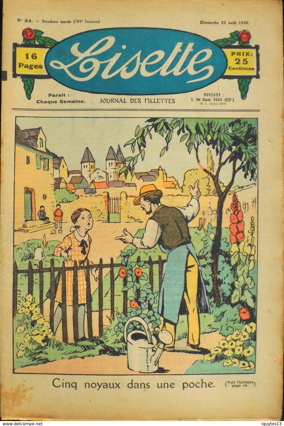 LISETTE - Journal Des Fillettes - N° 34 - Seizième Année - Dimanche 23 Août 1936 - En BE - Lisette