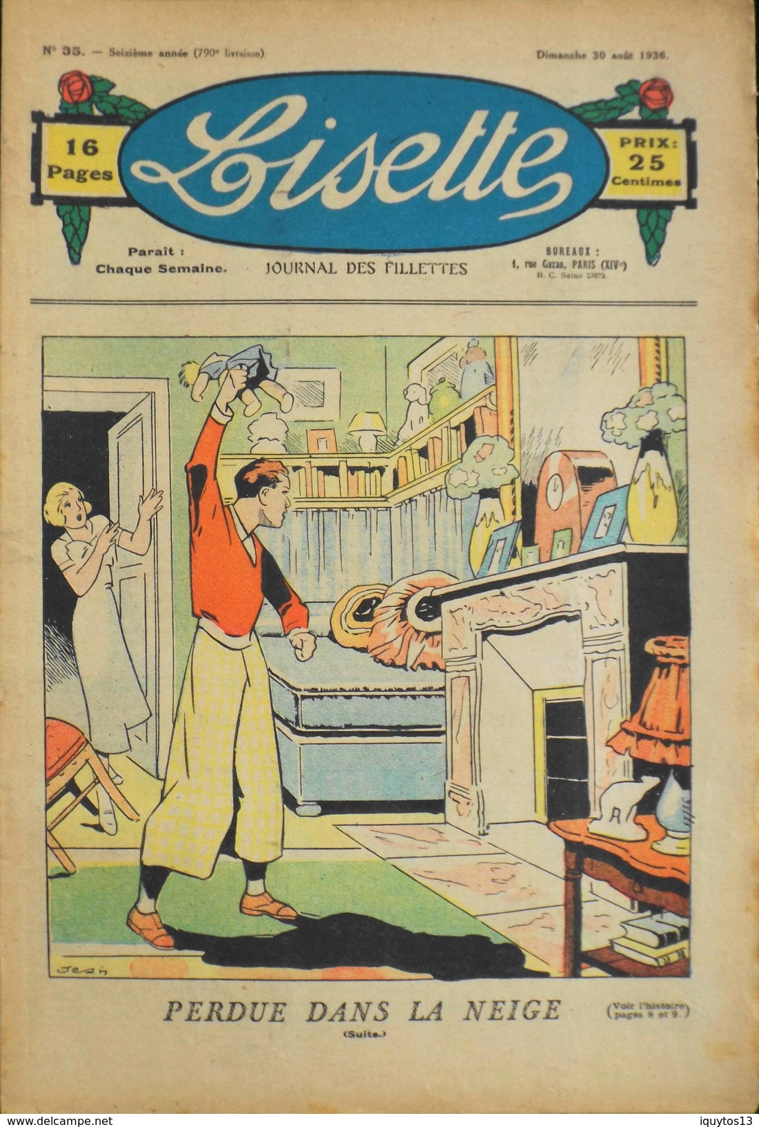 LISETTE - Journal Des Fillettes - N° 35 - Seizième Année - Dimanche 30 Août 1936 - En BE - Lisette