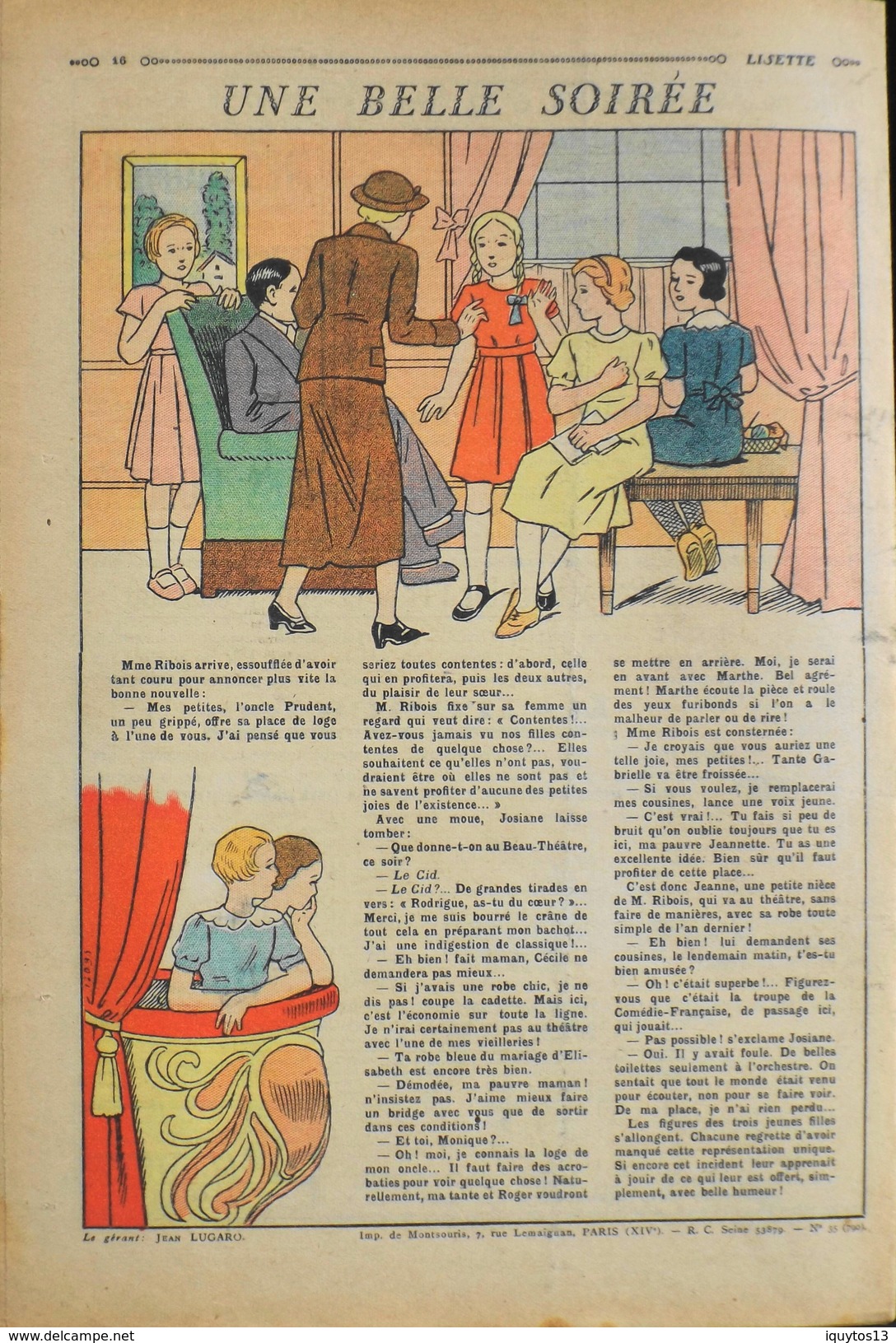 LISETTE - Journal Des Fillettes - N° 35 - Seizième Année - Dimanche 30 Août 1936 - En BE - Lisette