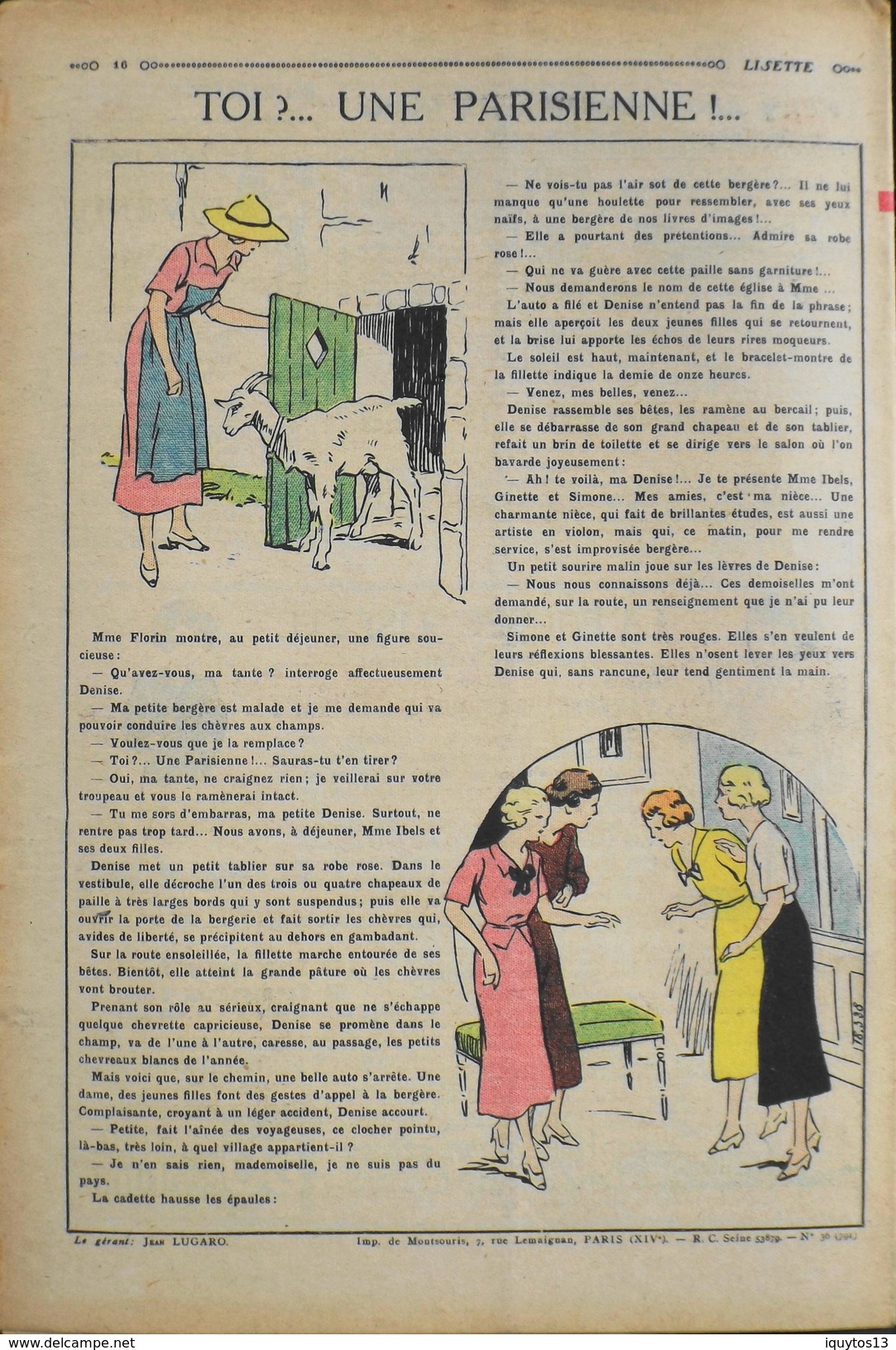 LISETTE - Journal Des Fillettes - N° 36 - Seizième Année - Dimanche 6 Septembre 1936 - En BE - Lisette