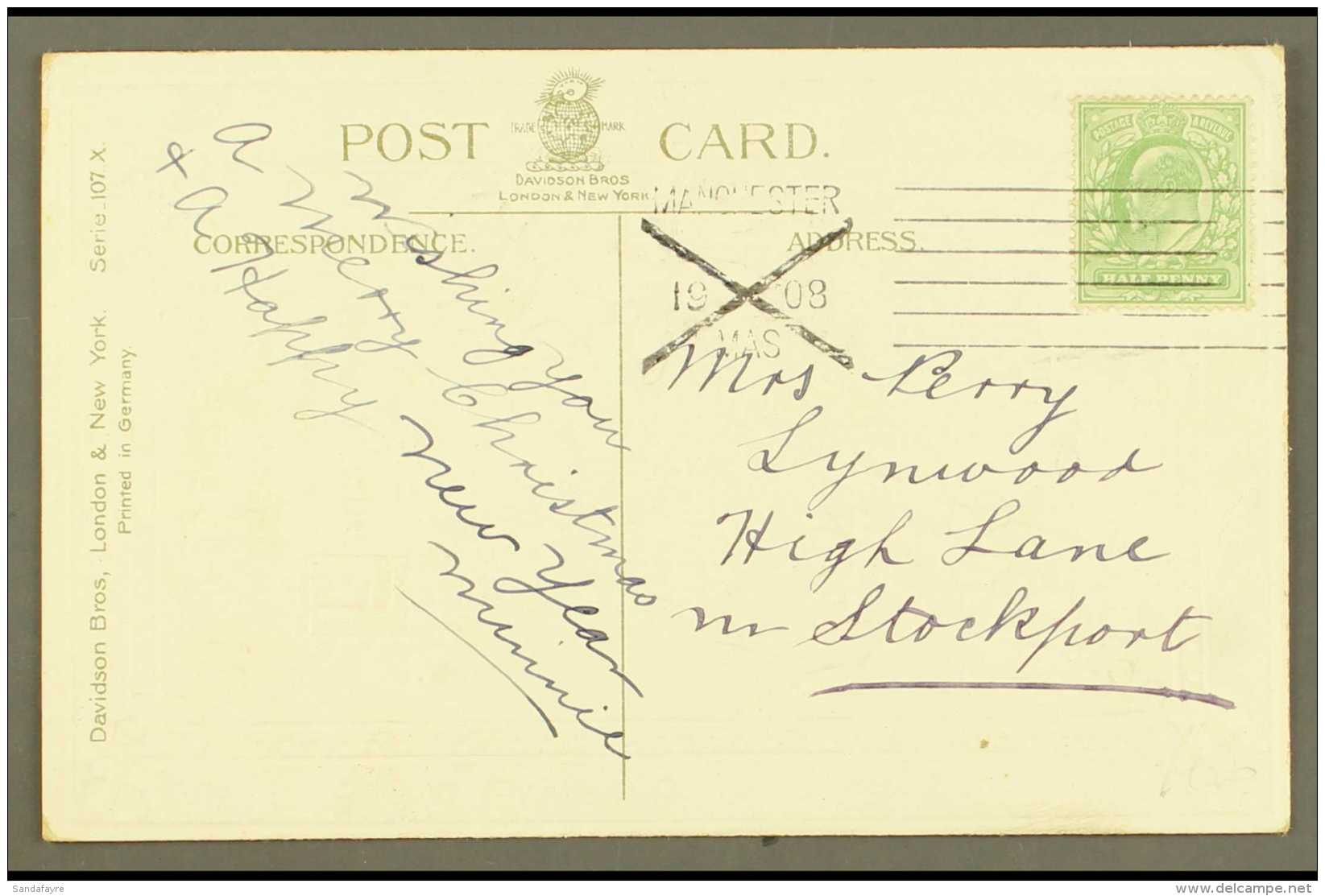 POSTED IN ADVANCE FOR CHRISTMAS DAY  1908 Manchester Machine Cancel, Good Strike On Postcard. For More Images,... - Unclassified