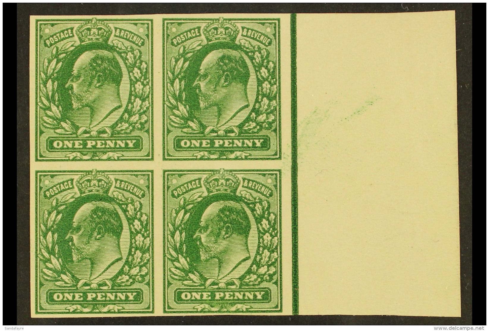 1902-10  1d IMPERF PLATE PROOF (no Watermark) In Green, A Very Fine Right Marginal BLOCK OF FOUR. For More... - Unclassified